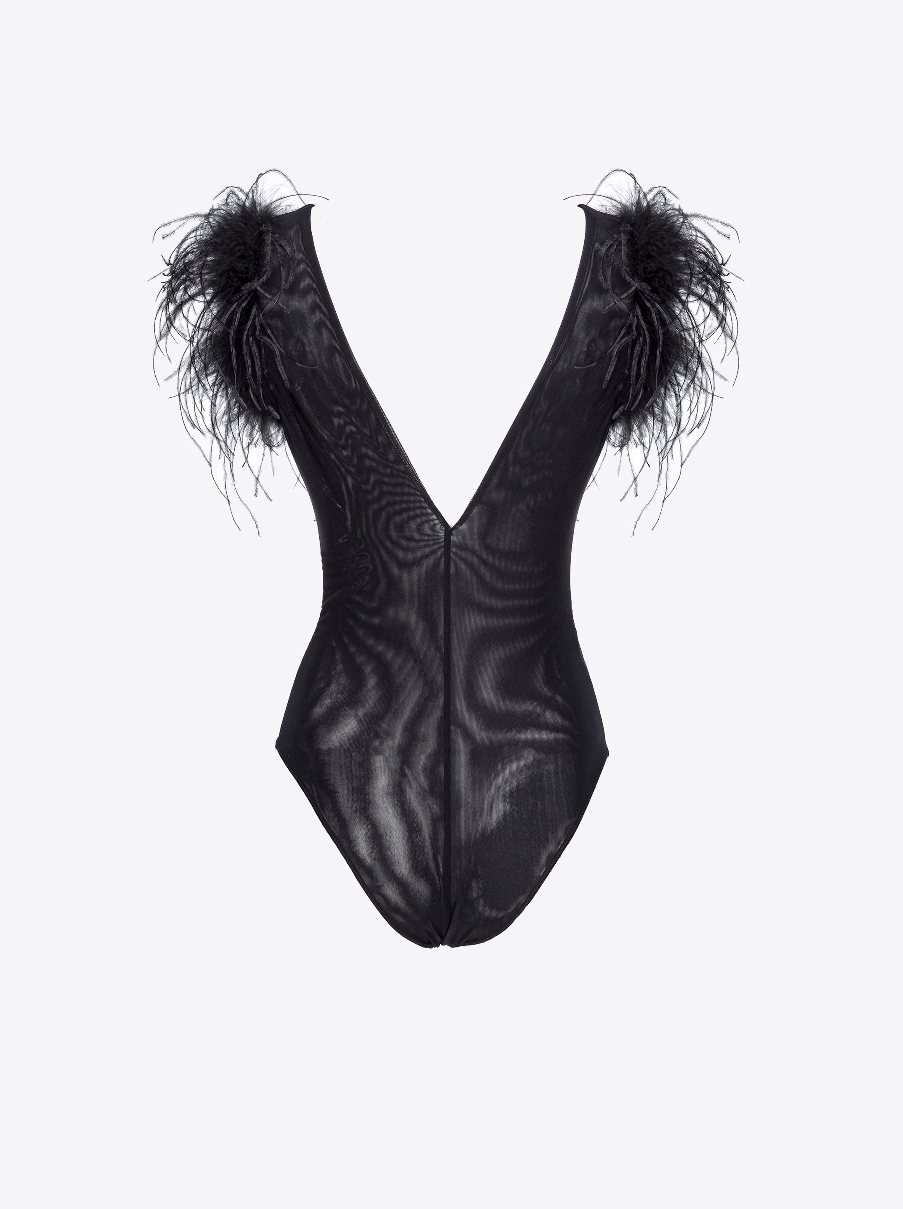 Shop Pinko Bodysuit With Feathers In Limo Black