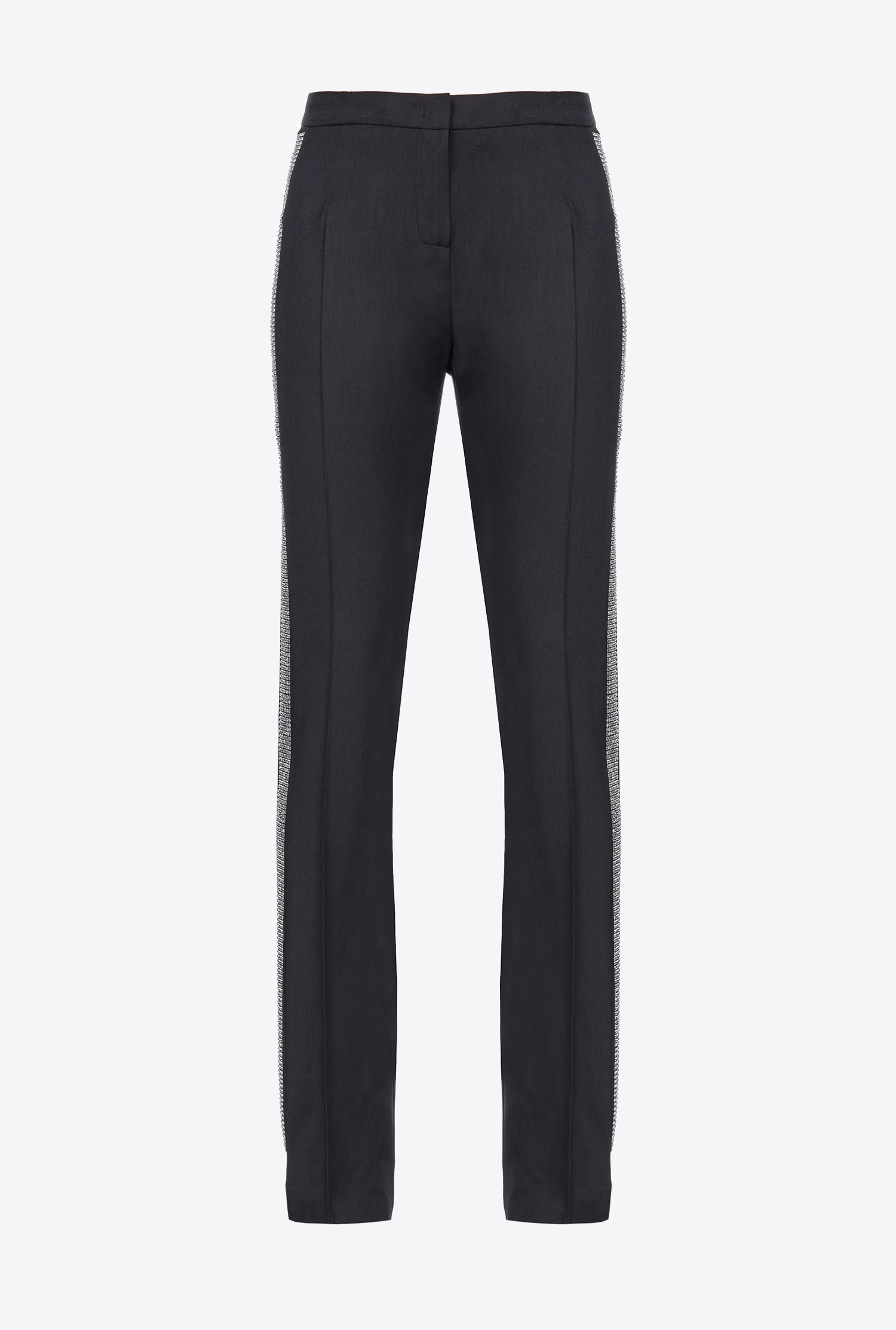 Pinko Trousers With Rhinestone Band In Limo Black