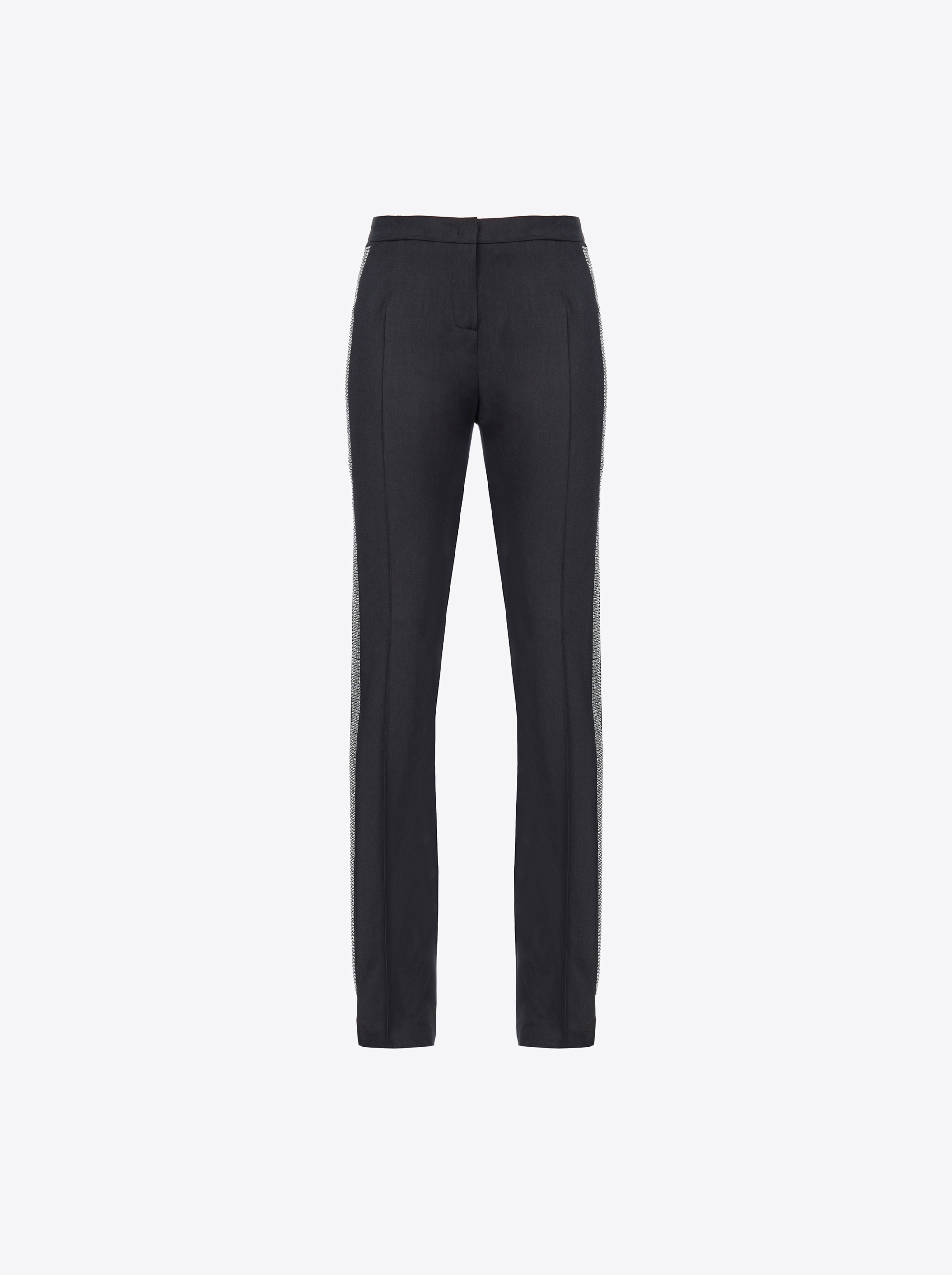 Pinko Trousers With Rhinestone Band In Limo Black