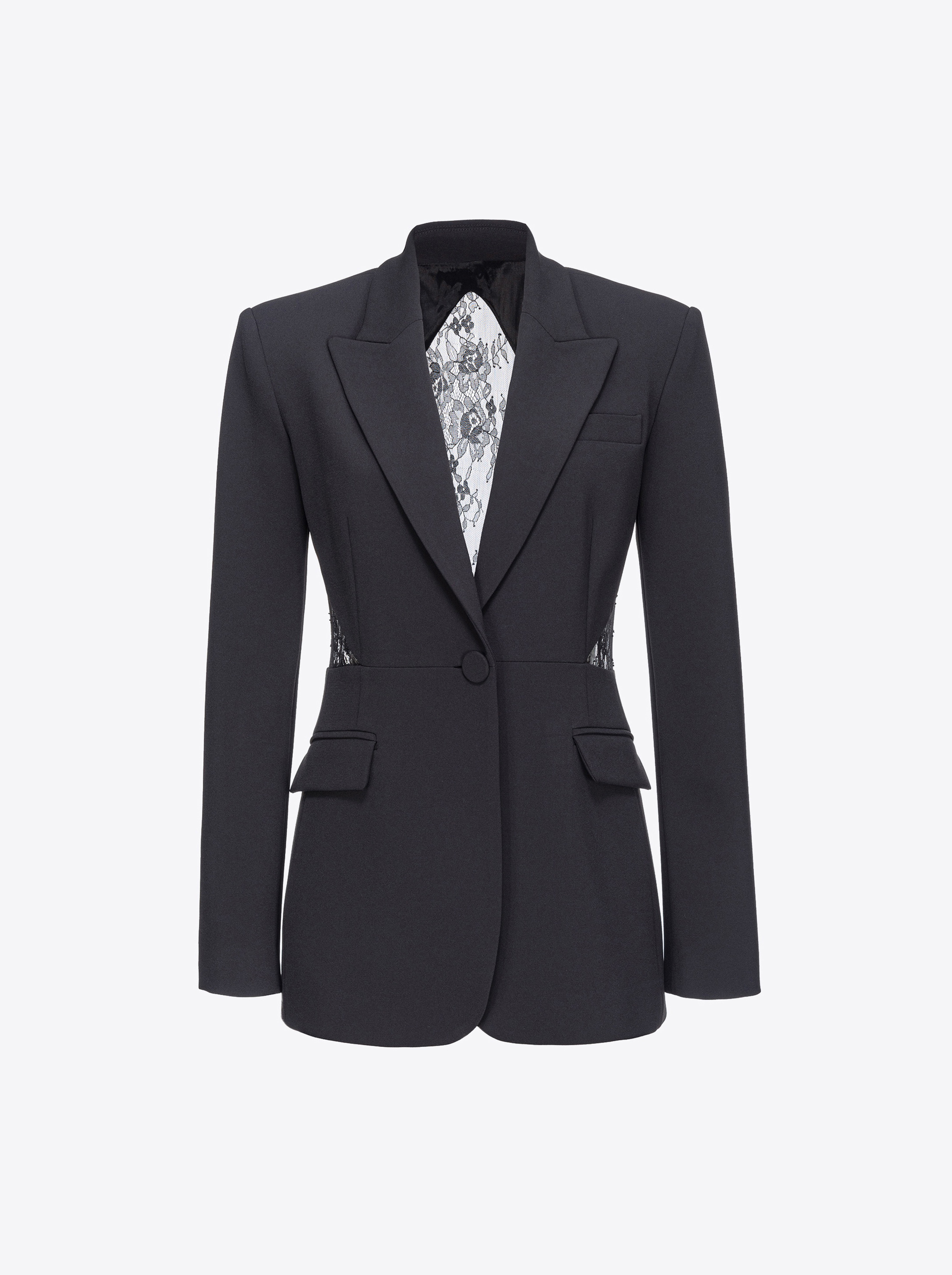 Pinko Cinched Lace Back Blazer In Noir Limousine