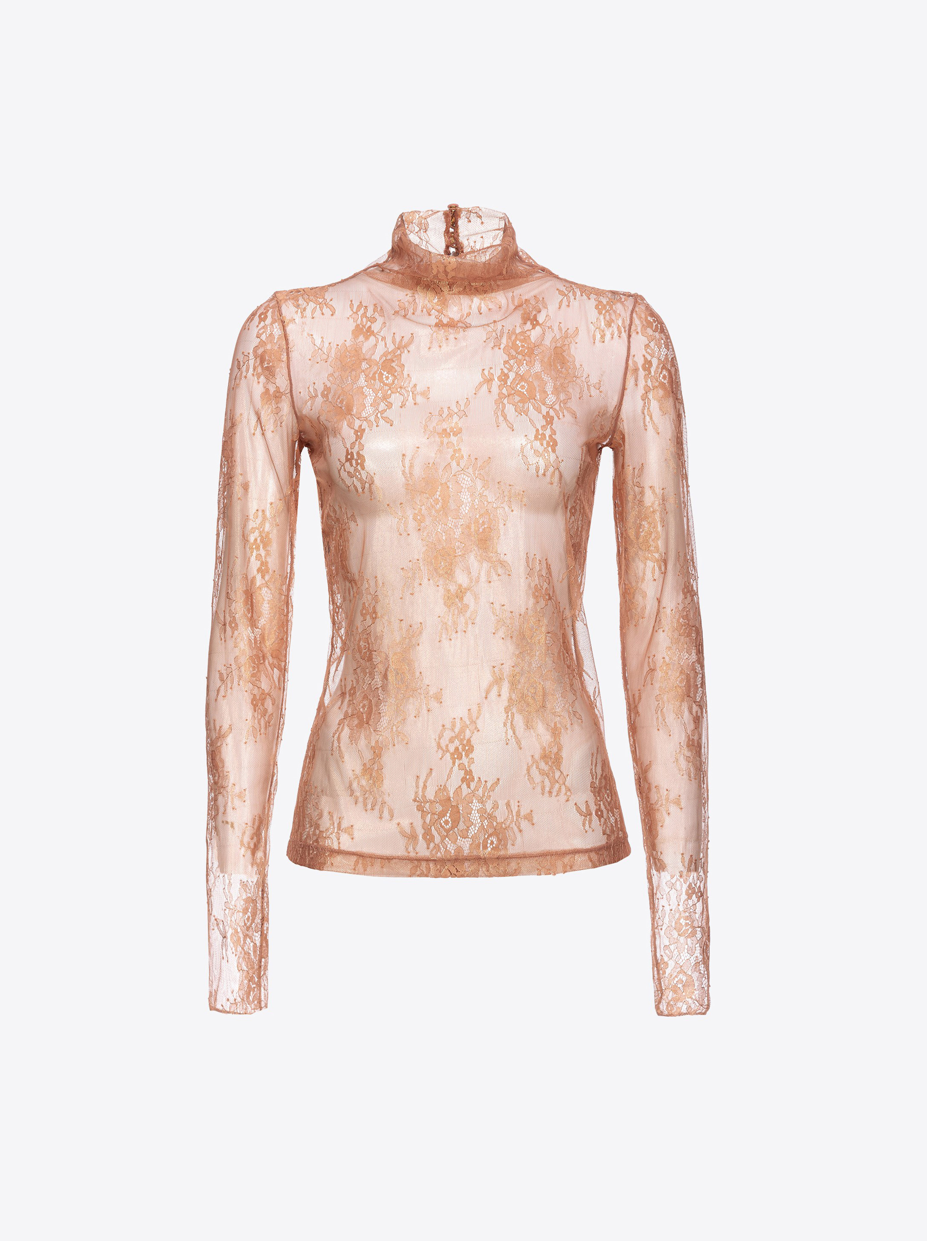 Shop Pinko Maglia In Pizzo Laminato In Nude/or