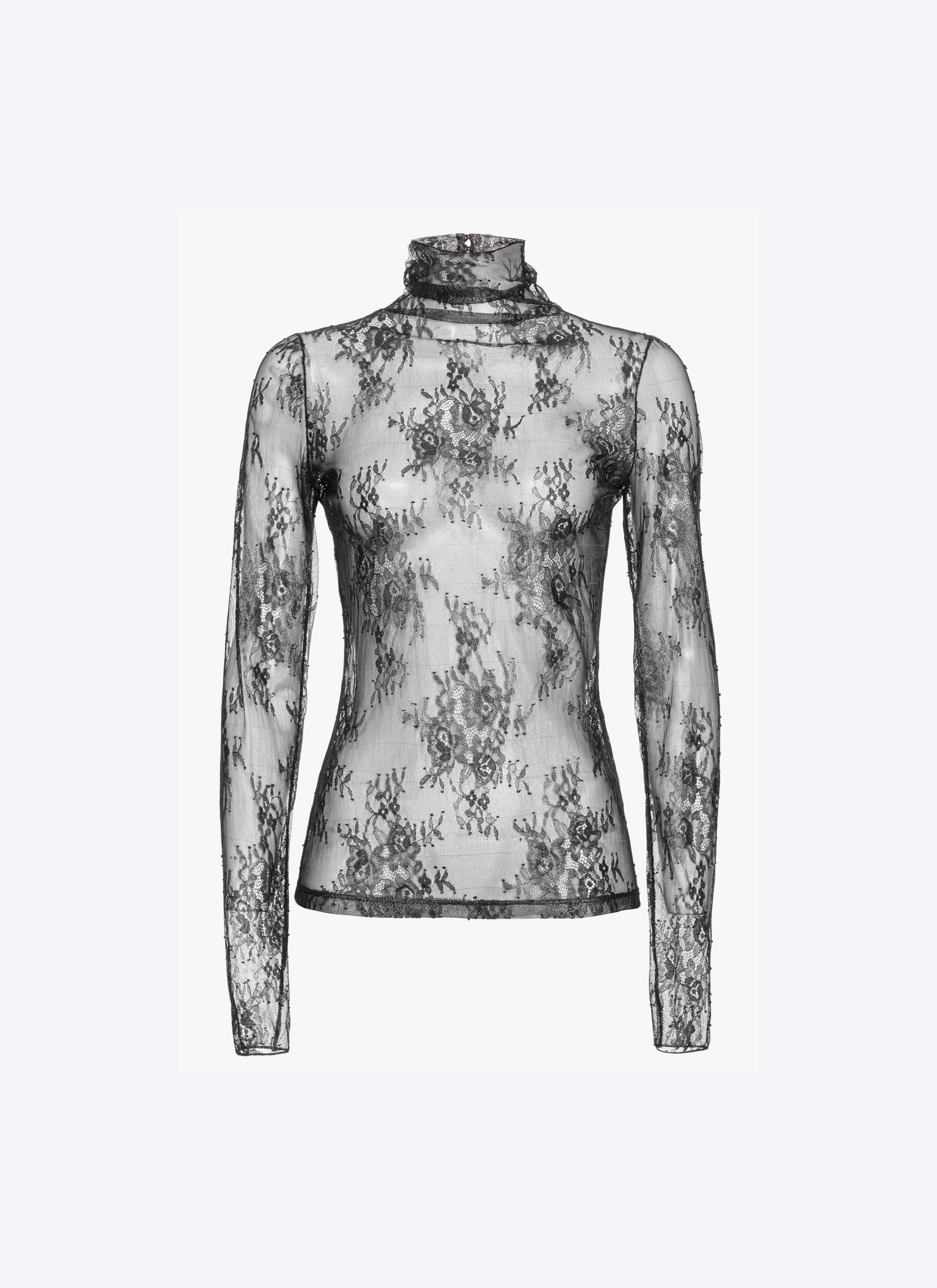 Pinko Laminated Lace Sweater In Noir/canon De Fusil