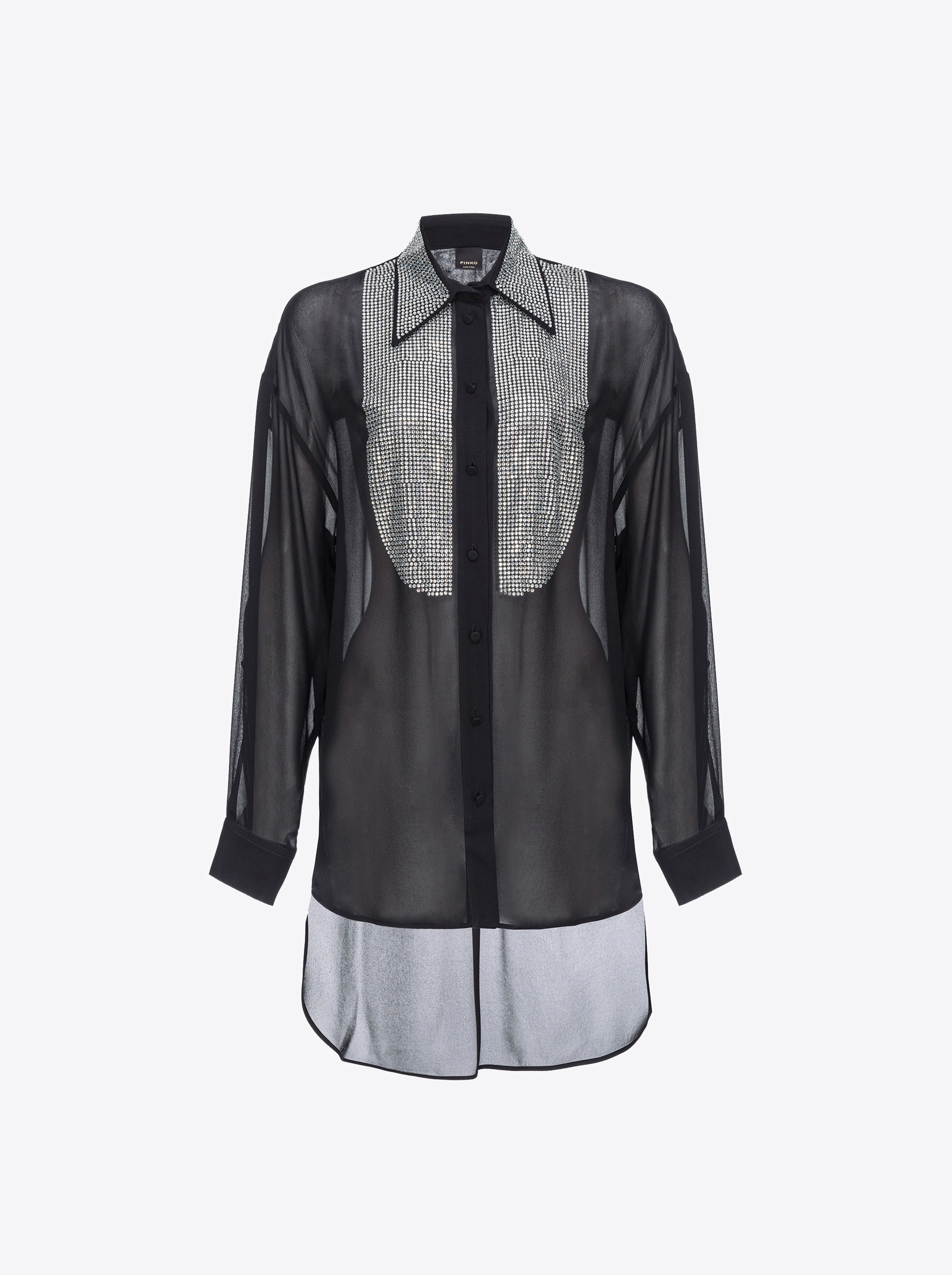 Shop Pinko Rhinestoned Georgette Shirt In Noir Limousine