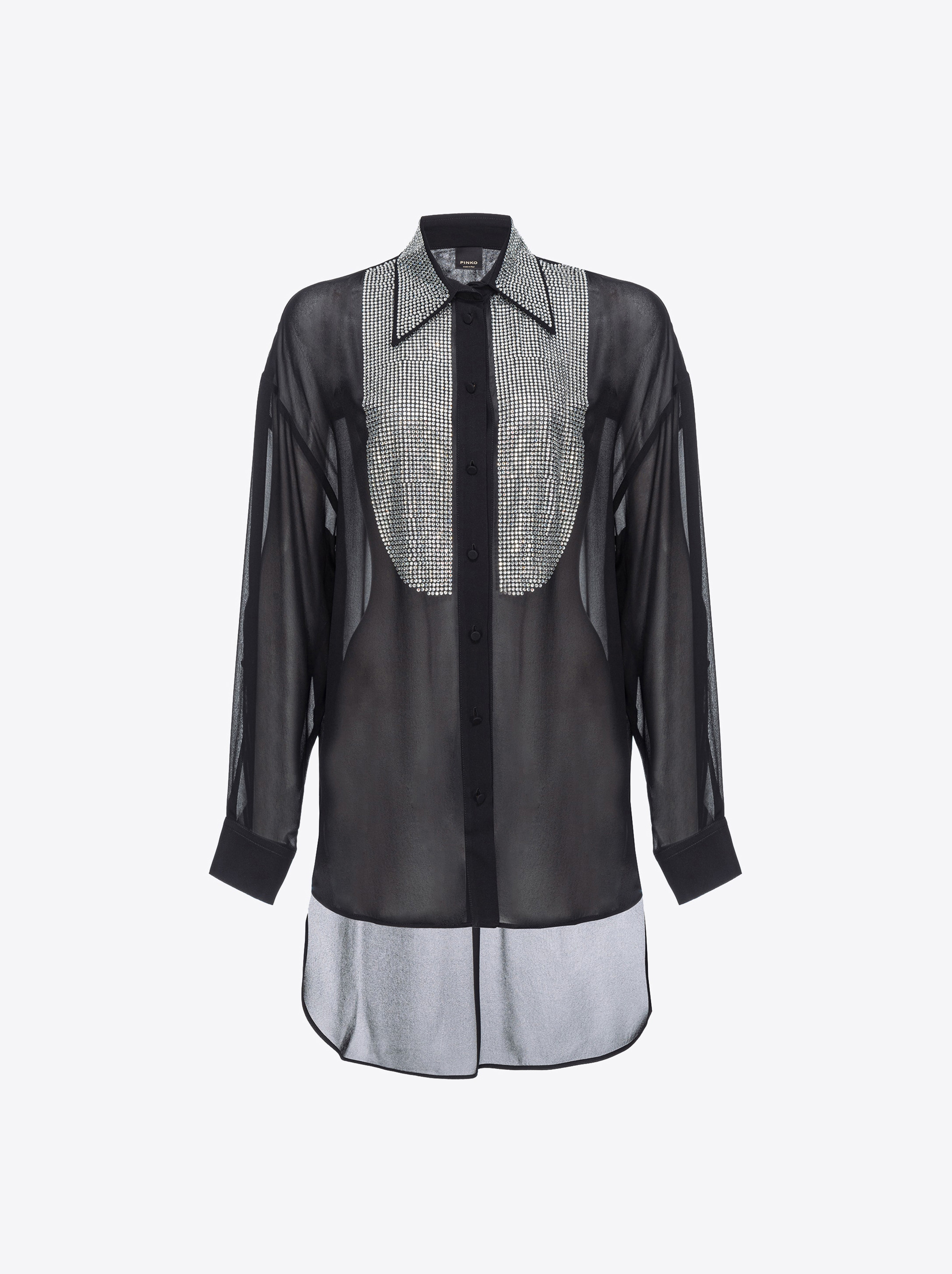 Shop Pinko Camicia In Georgette Con Strass In Noir Limousine