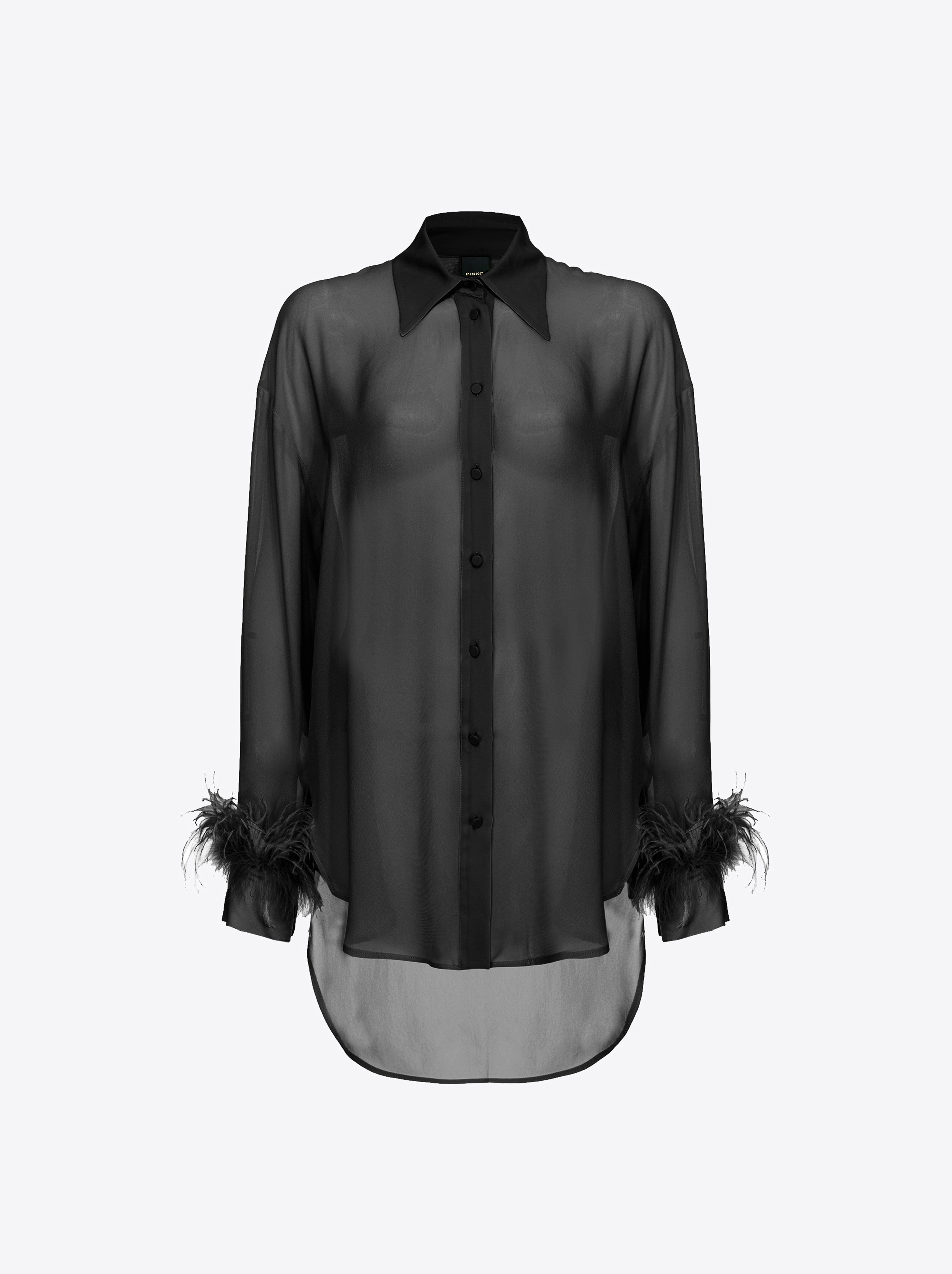 Pinko Long Shirt With Feathers In Noir Limousine