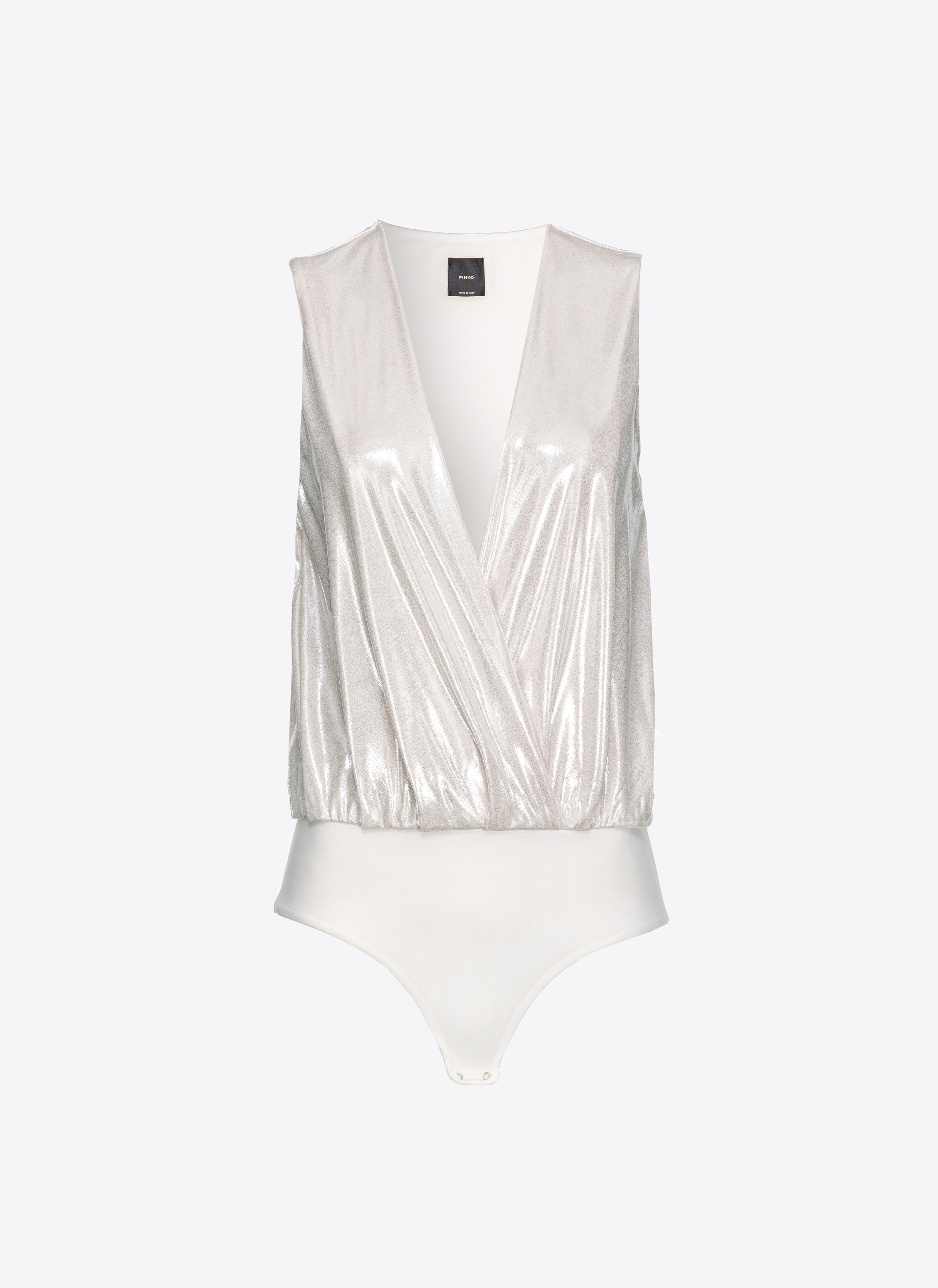 Pinko Laminated Jersey Bodysuit In Blanc-perle Blanche