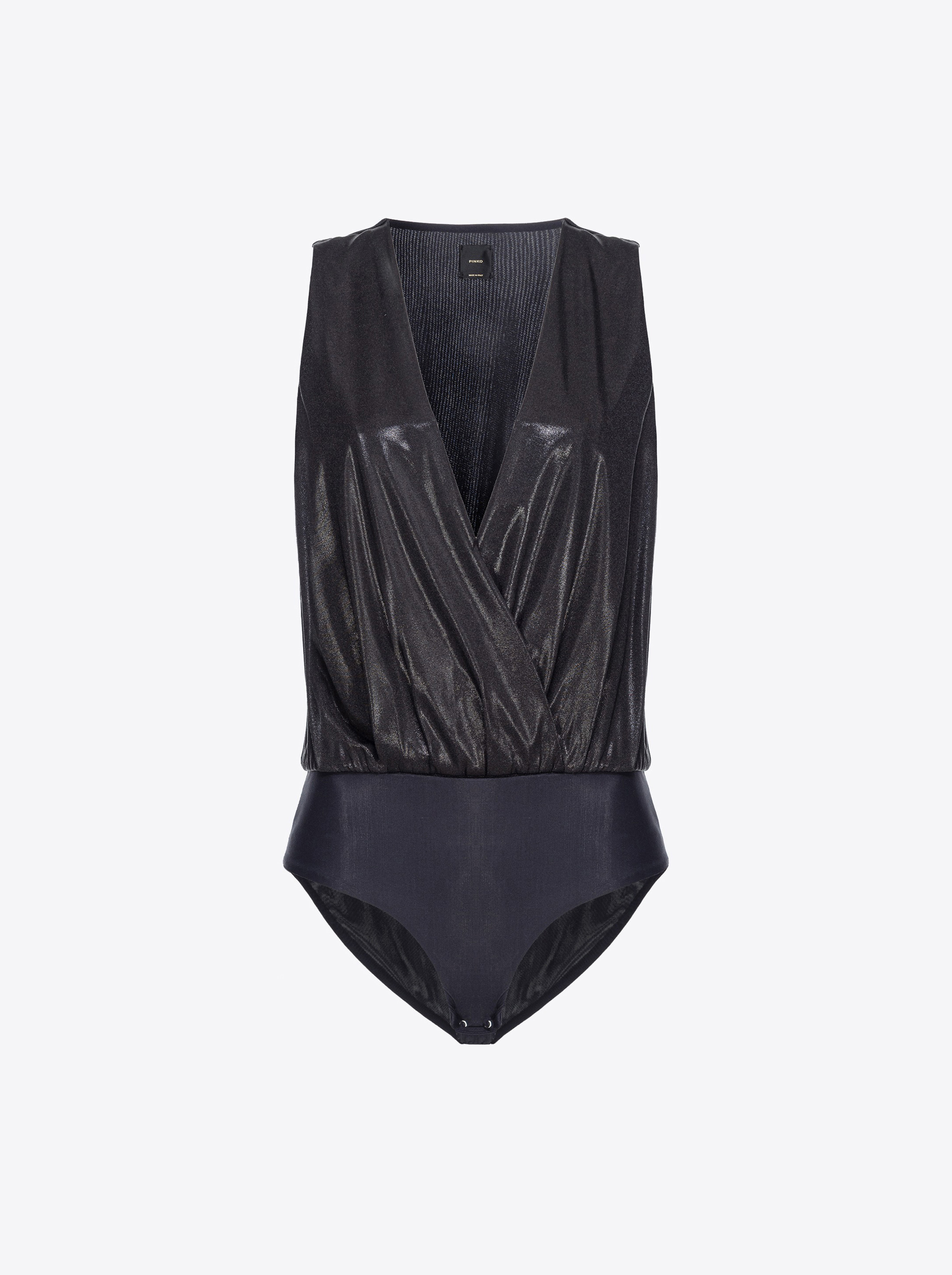 Shop Pinko Laminated Jersey Bodysuit In Noir Limousine