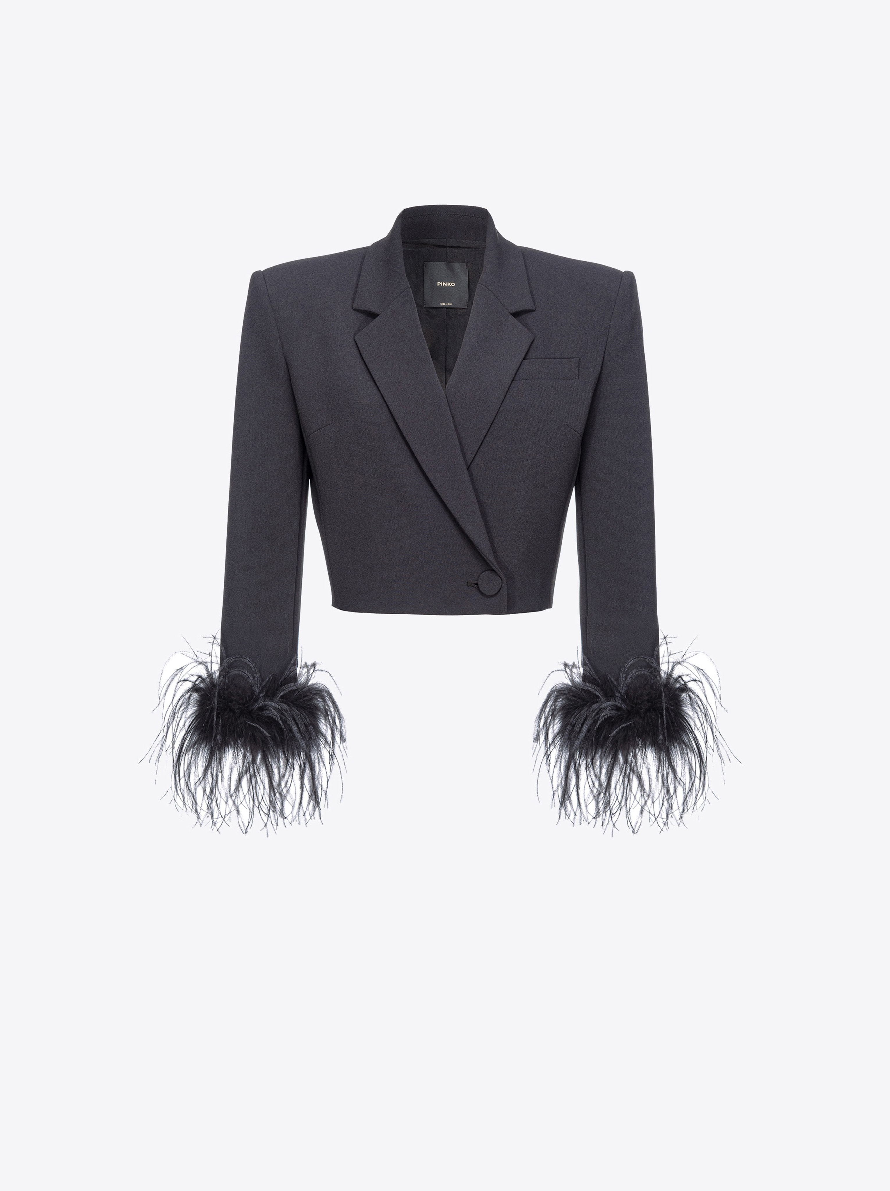 Shop Pinko Veste Spencer À Plumes In Limo Black