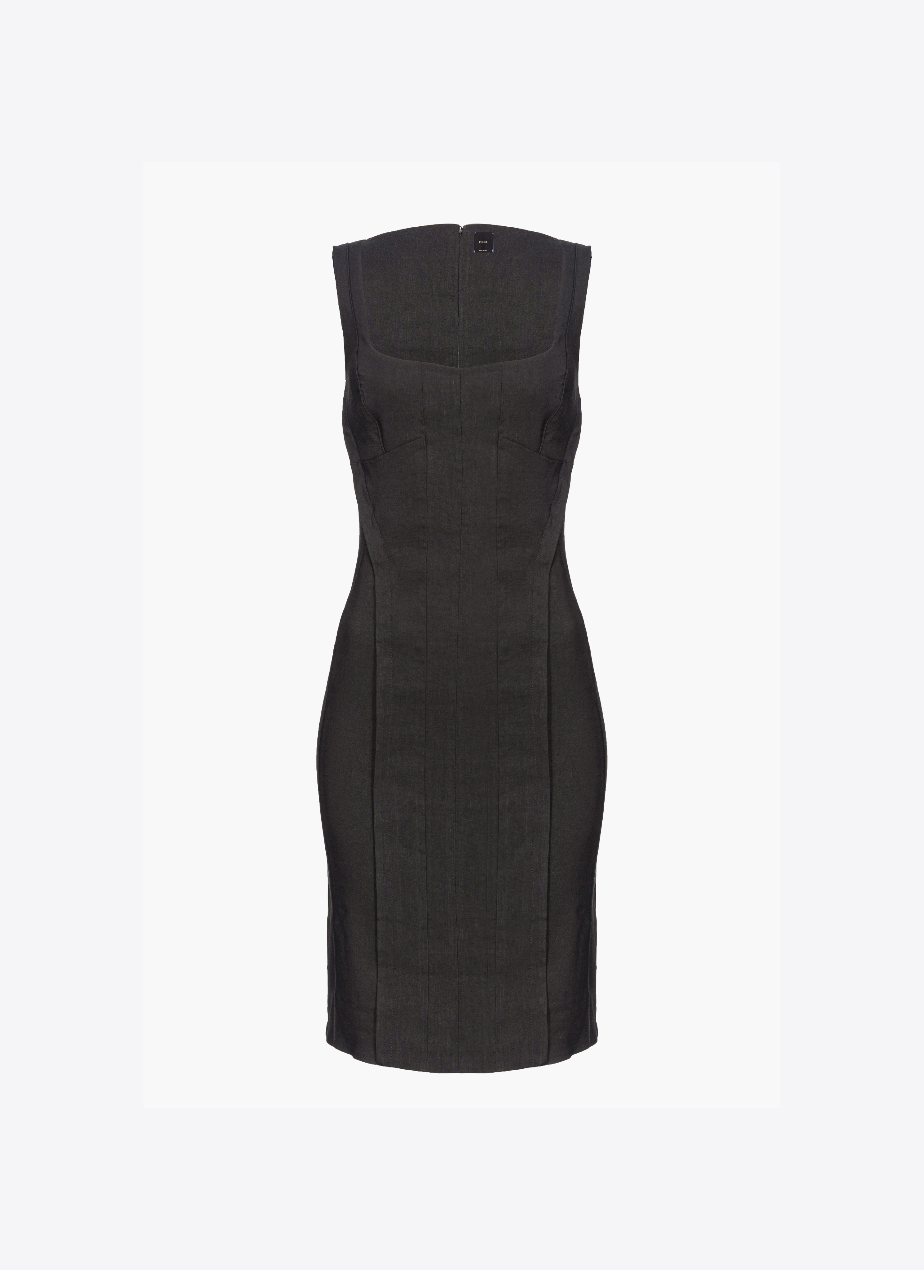 Pinko Slim-fitting Linen Dress In Noir Limousine