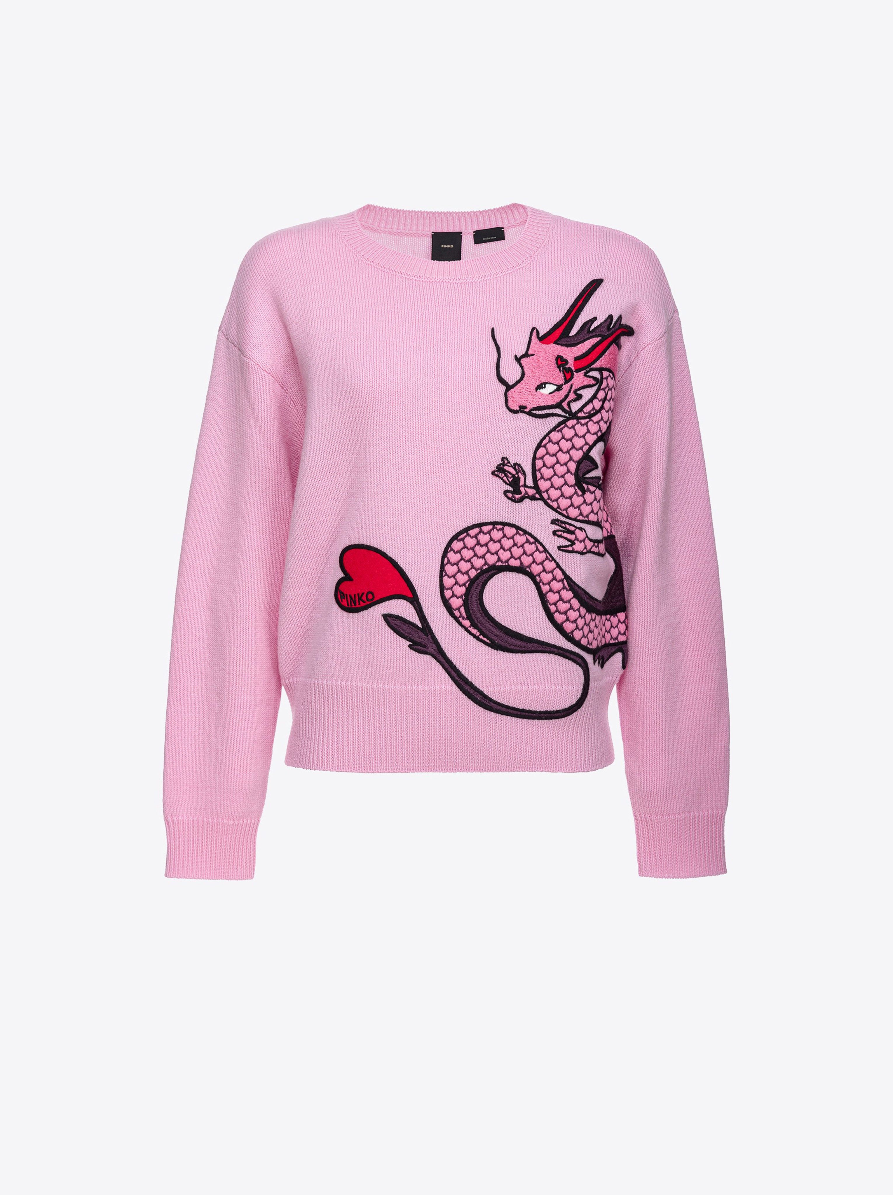 Pinko Dragon-embroidered Wool Jumper In Pink Sweet Lilac