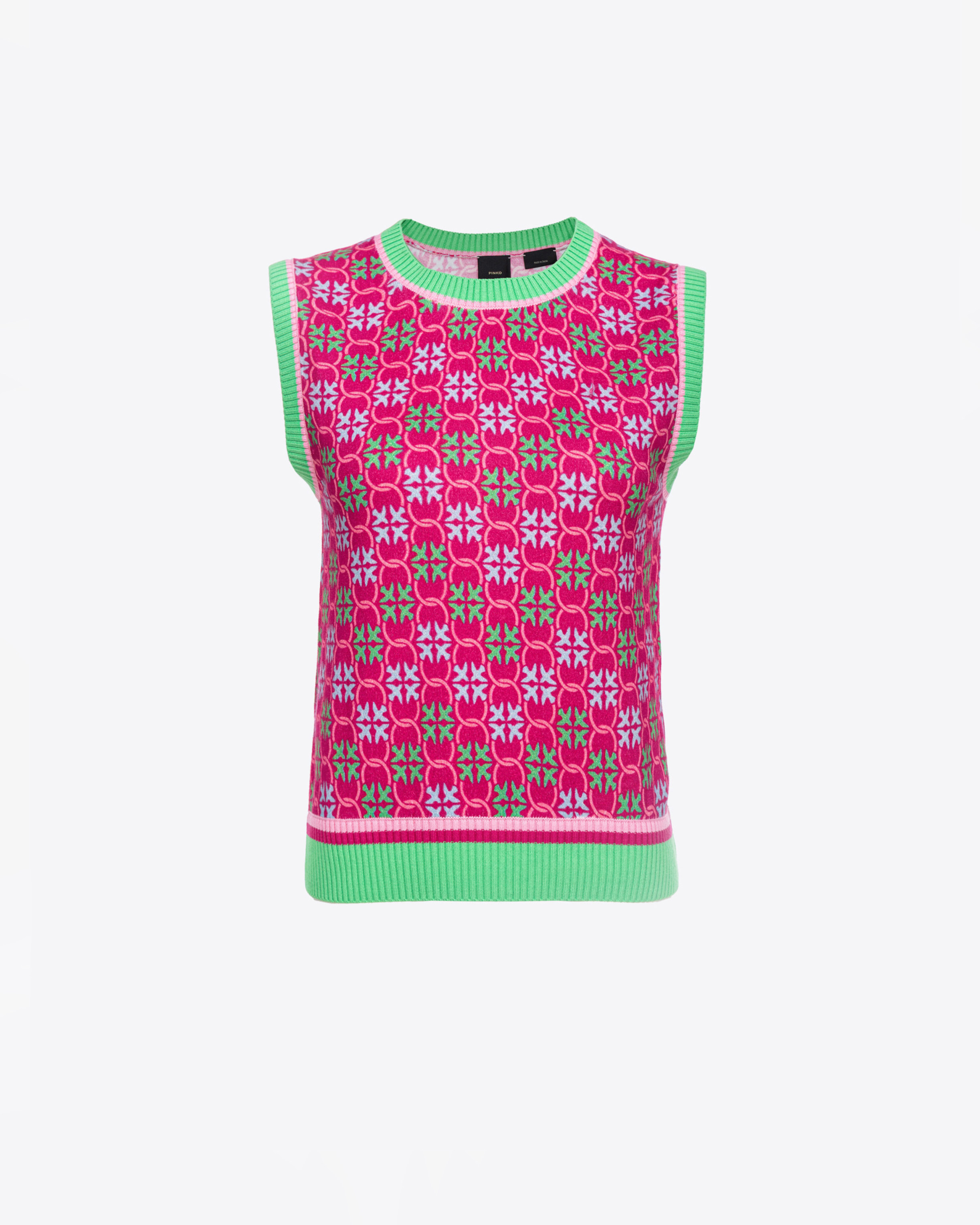 Pinko Gilet Monogram En Maille Multicolore In Multicolore Fuchsia/vert