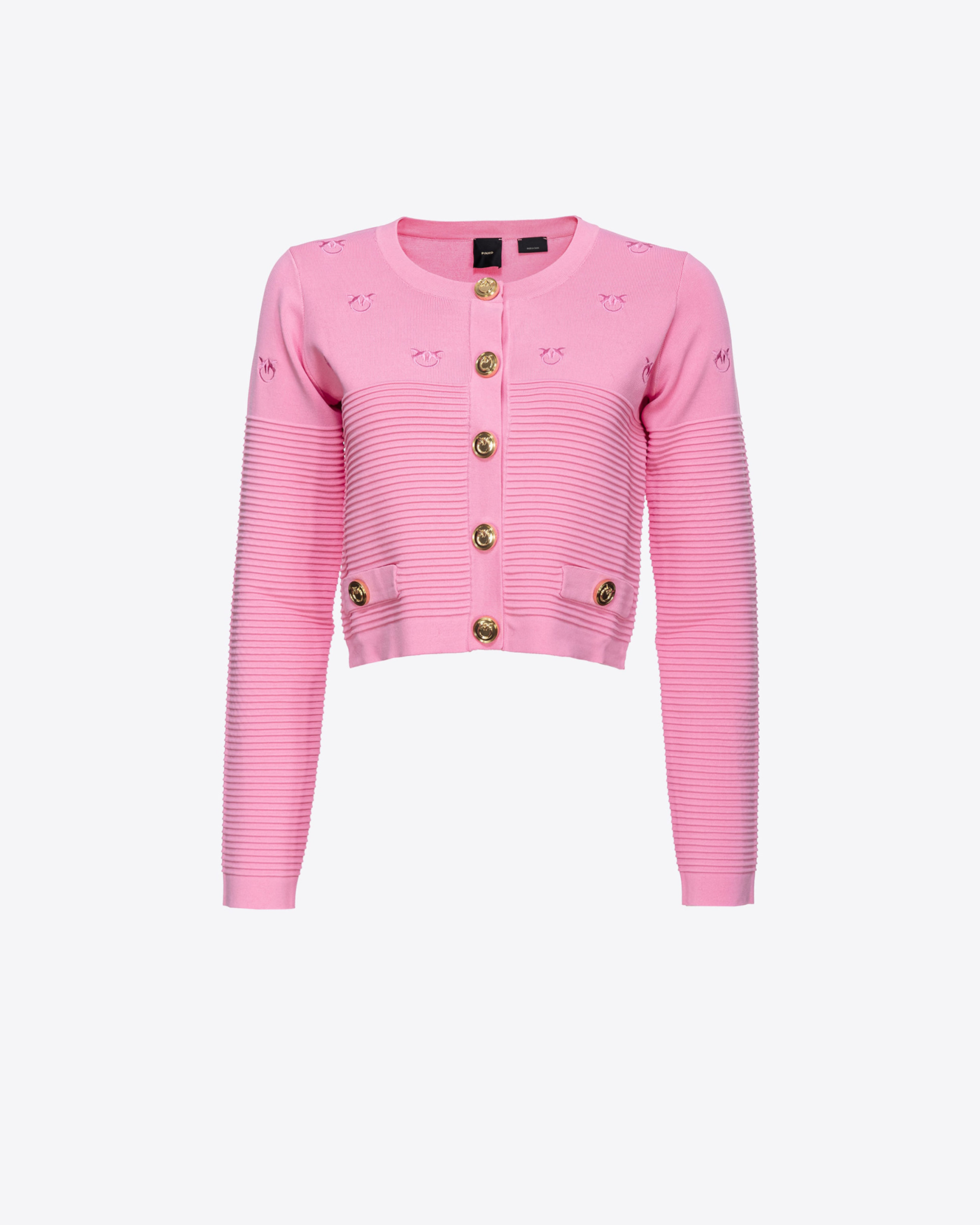 Shop Pinko Cardigan Corto Jacquard Love Birds In Rose Clair