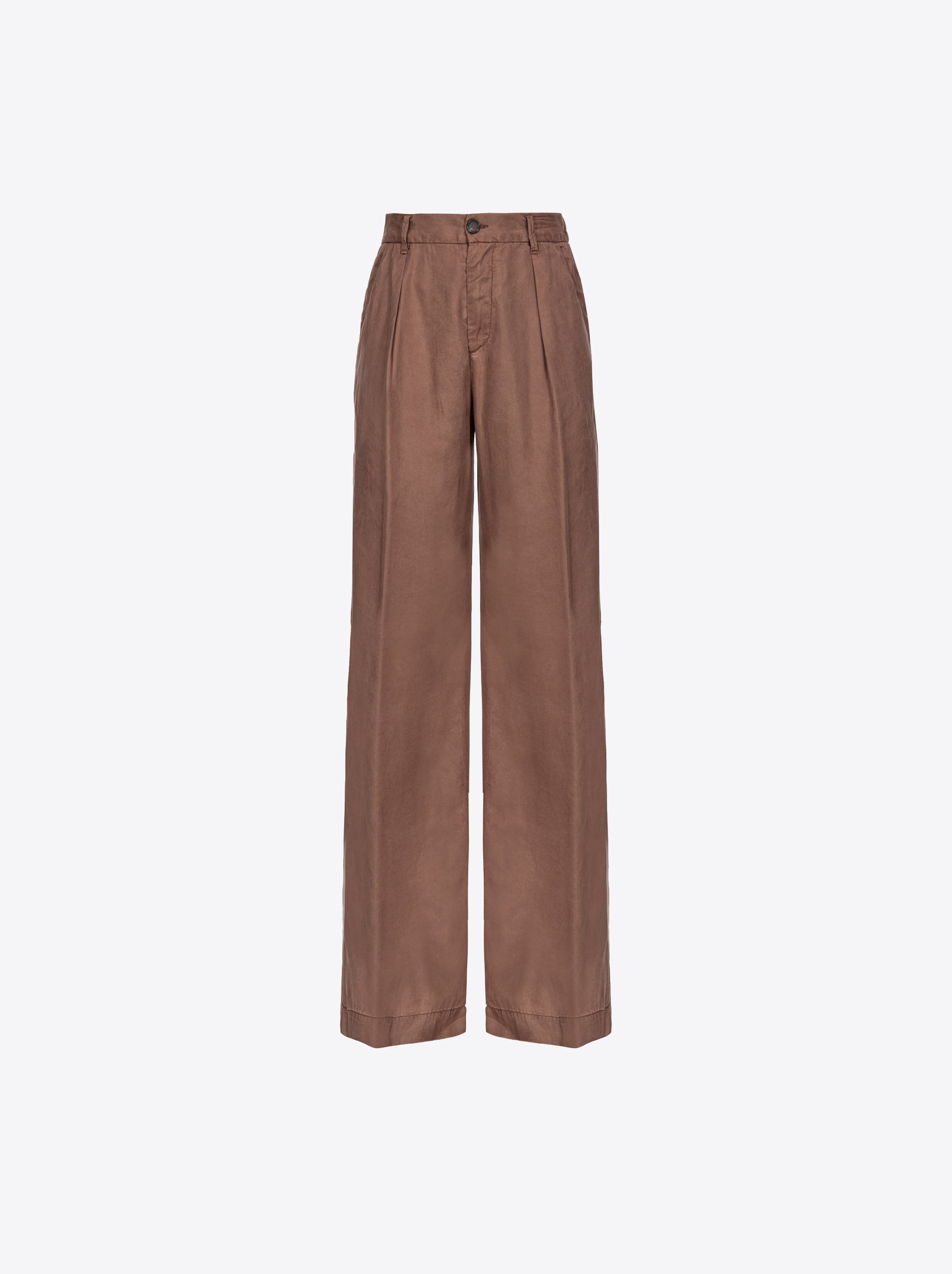 Shop Pinko Pantaloni Wide Leg Lyocell In Chestnut Brown