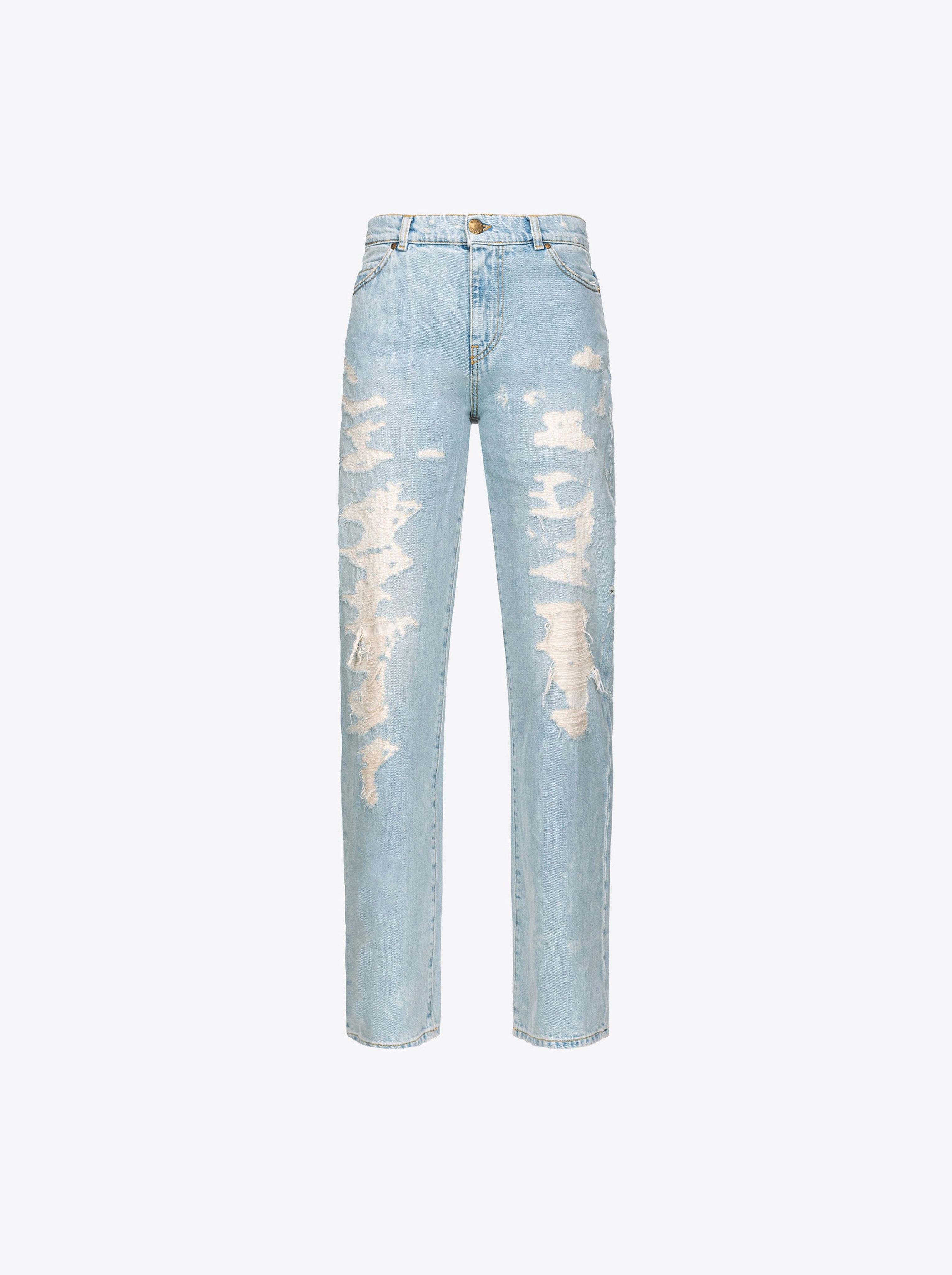 Shop Pinko Straight-leg Denim Jeans With Rips In Yellowed Bleach Wash