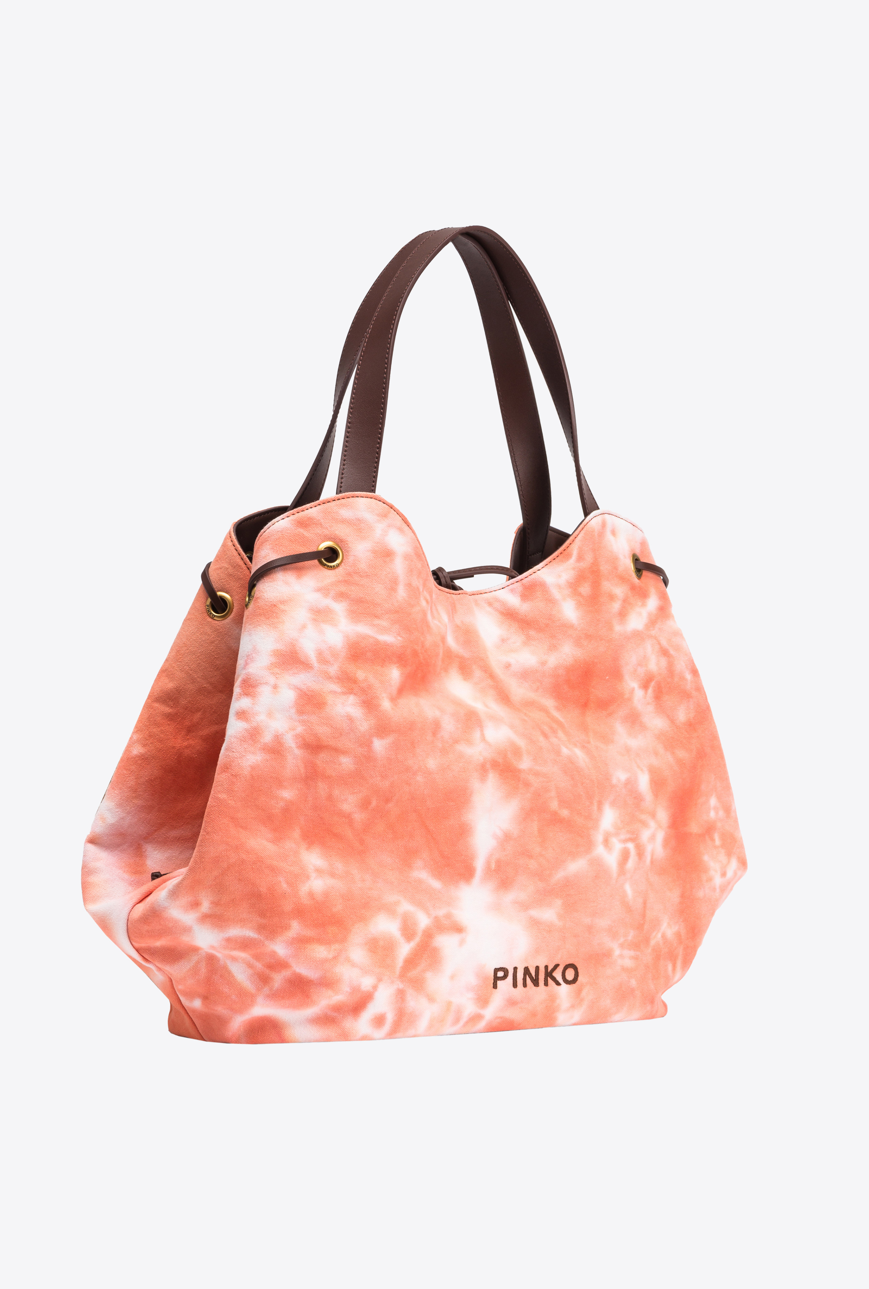 Shop Pinko Extra Pagoda Shopper Bag In Unevenly Dyed Canvas In Orange