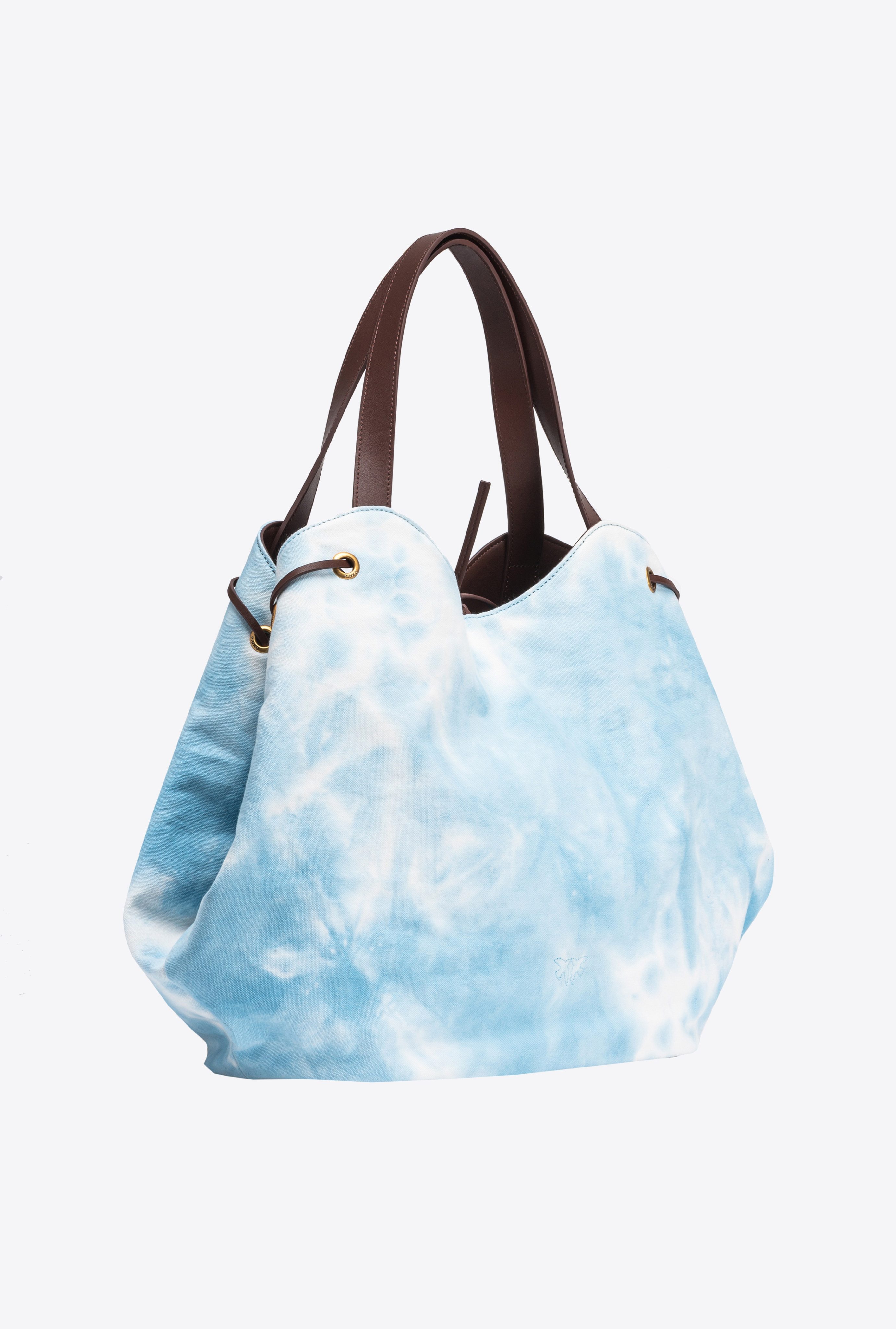 Shop Pinko Extra Pagoda Shopper Bag In Unevenly Dyed Canvas In Bleu Froid