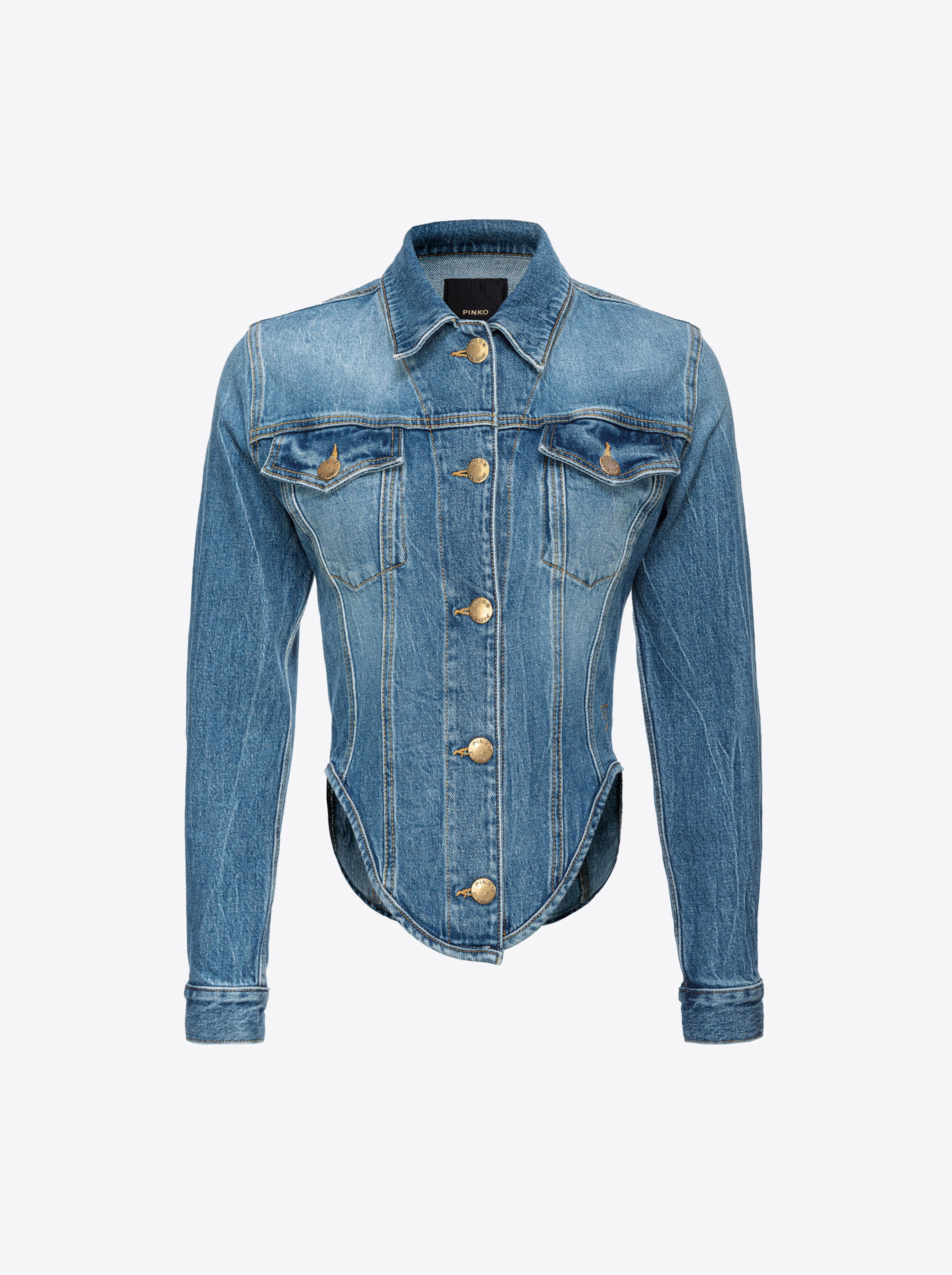 Shop Pinko Blouson Corset En Denim In Dark Vintage Wash