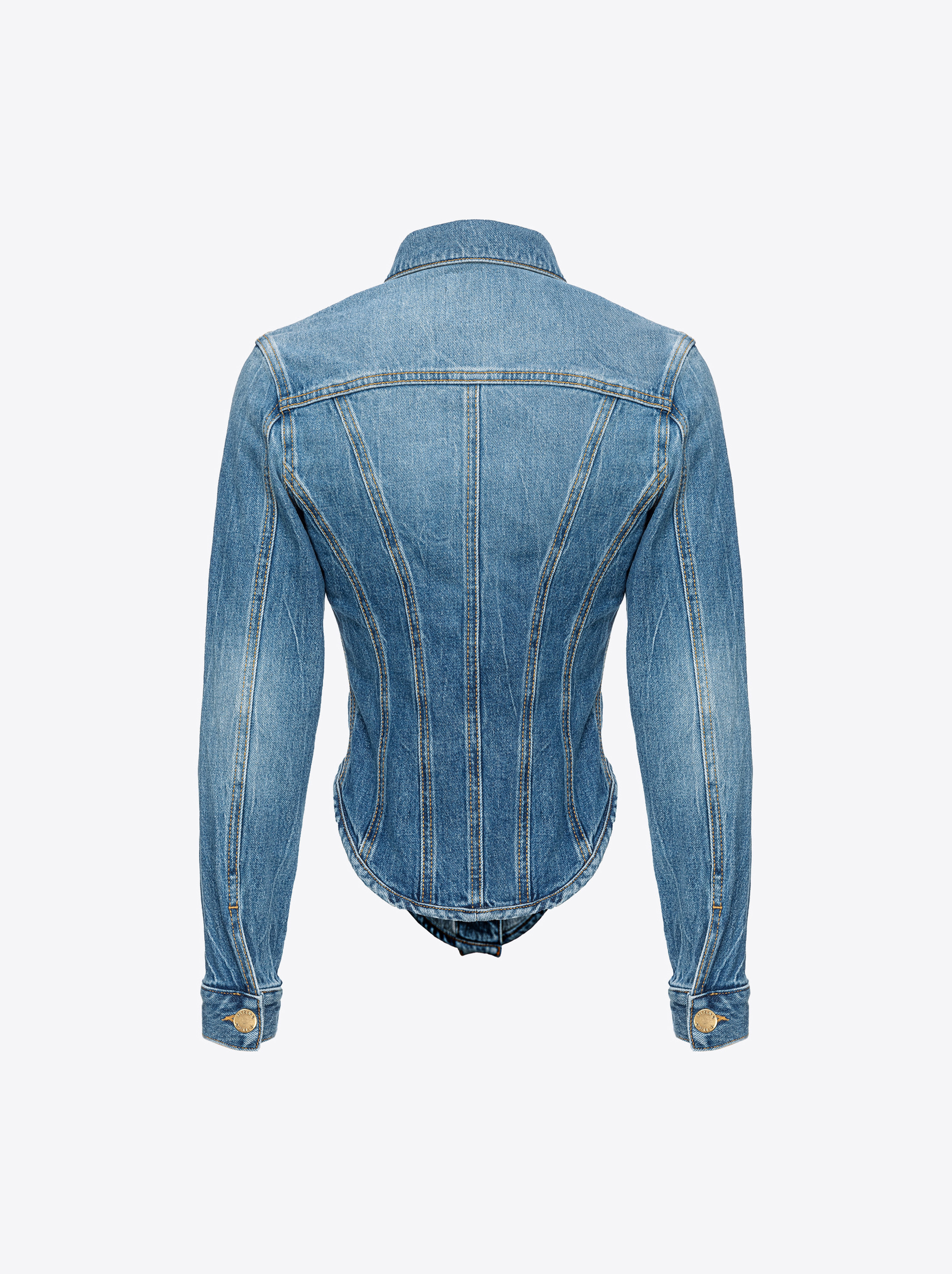 Shop Pinko Blouson Corset En Denim In Dark Vintage Wash