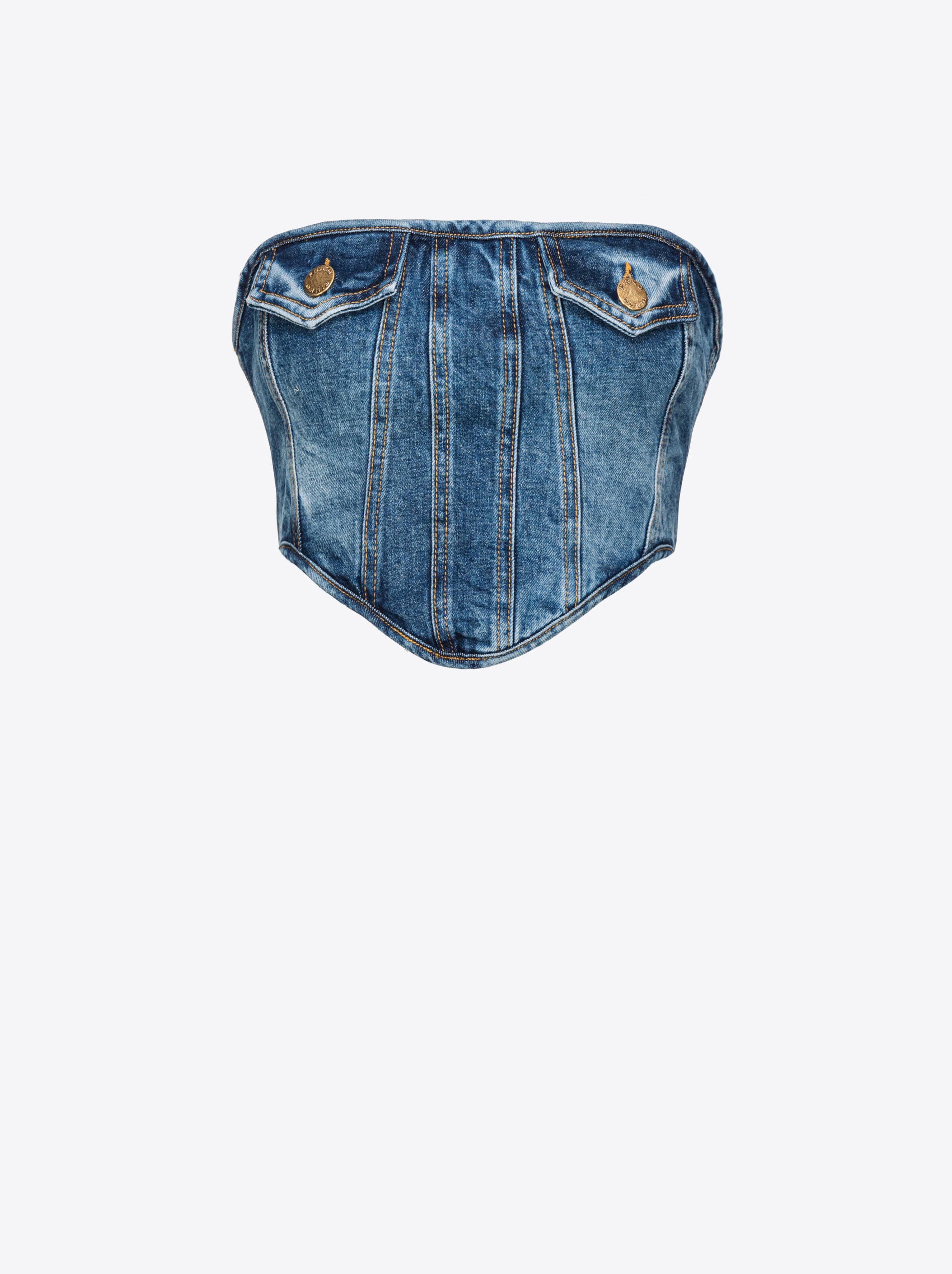 Shop Pinko Top Bustier Denim Stretch In Dark Vintage Wash