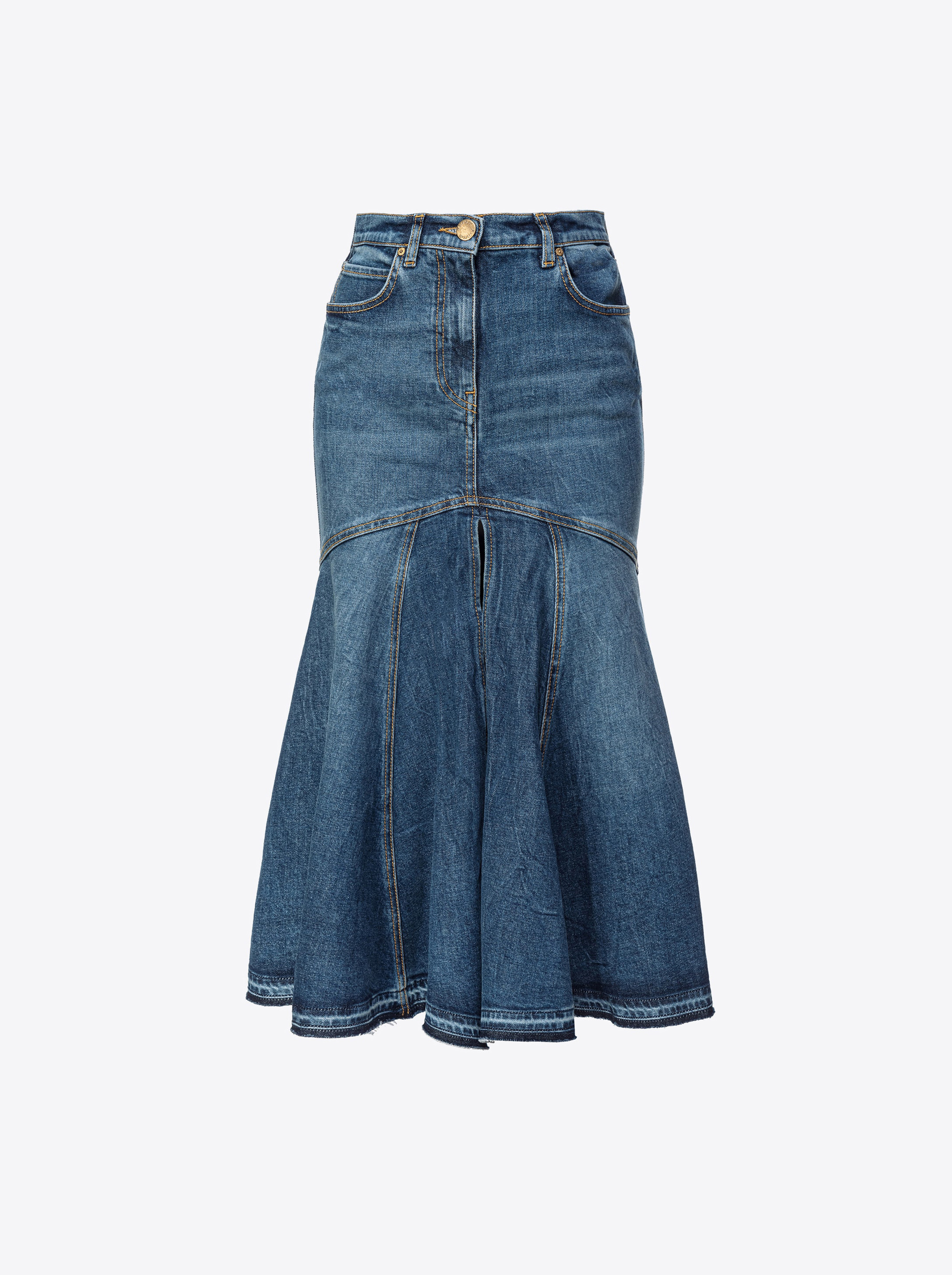 Shop Pinko Jupe Midi En Denim Vintage In Medium Dark Vintage Wash