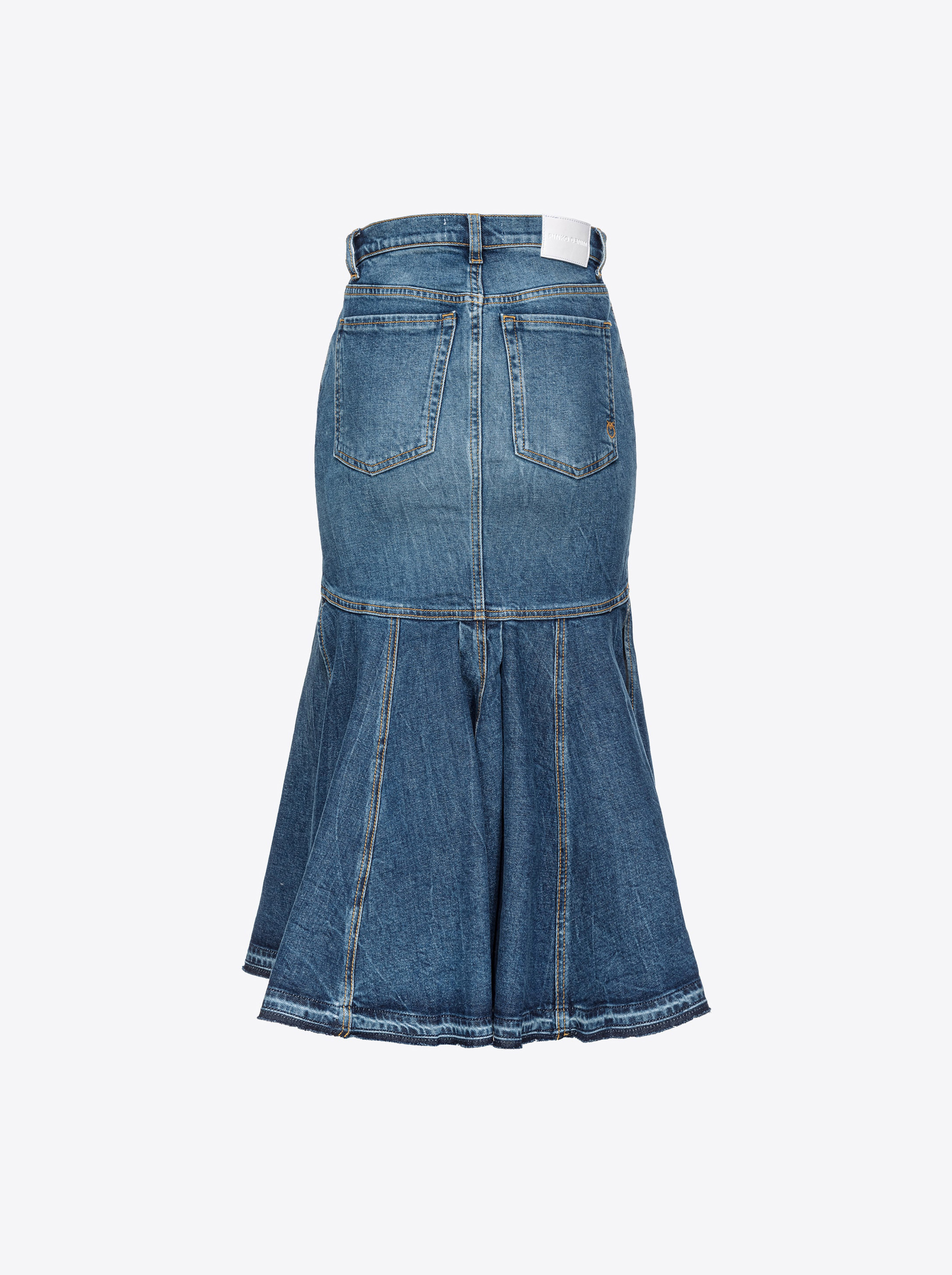 Shop Pinko Vintage Denim Midi Skirt In Medium Dark Vintage Wash