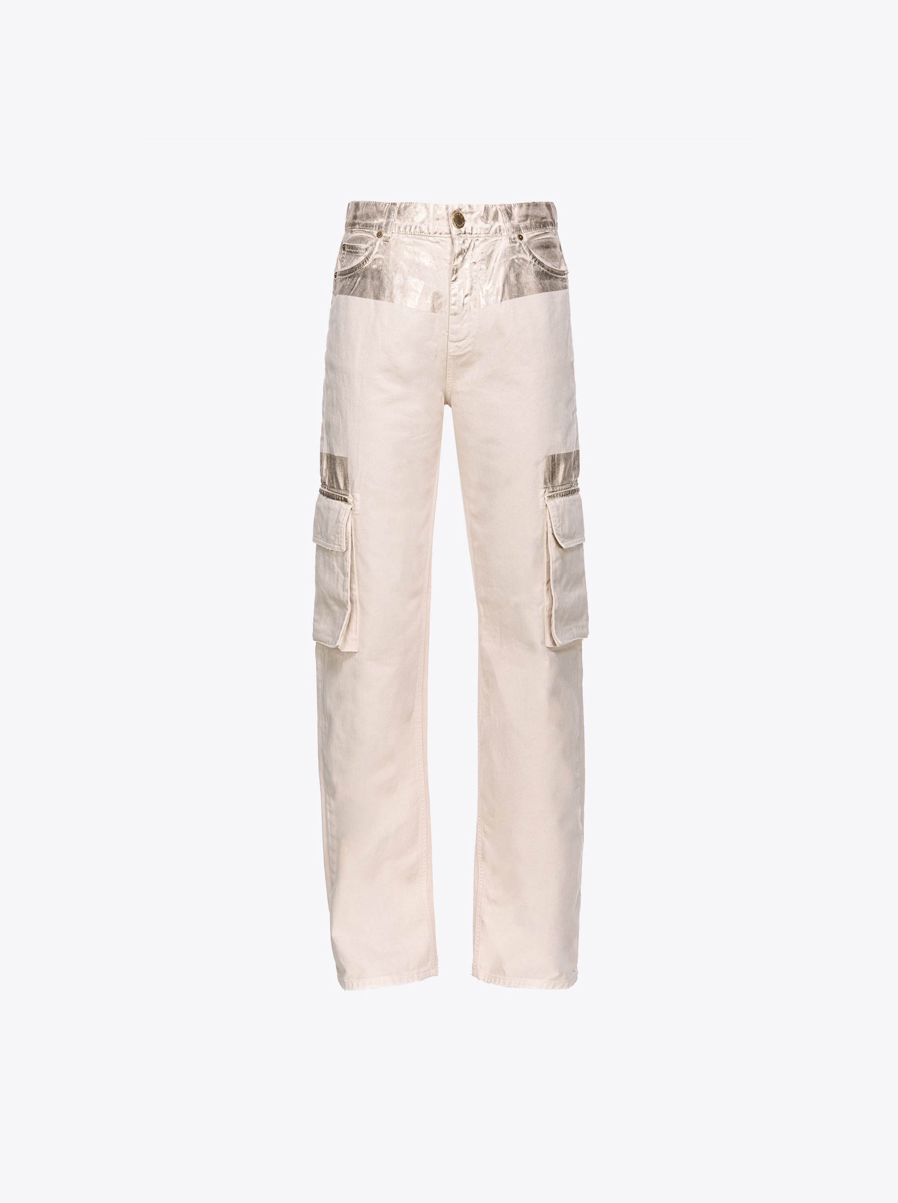 Pinko Straight-leg Cargo Jeans In Plaster/light Gold