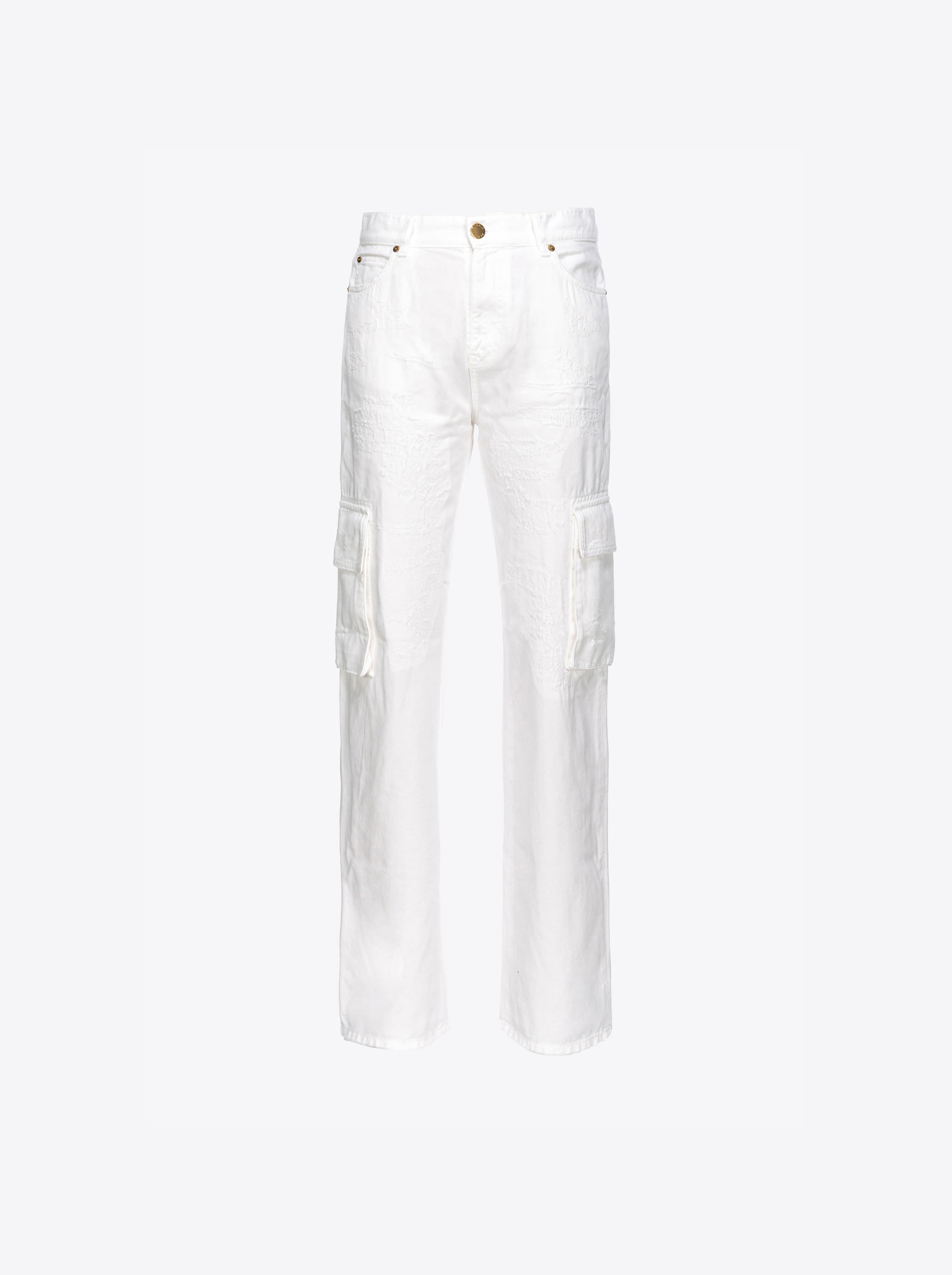 Pinko Bull Cargo Trousers With Rips And Darns In White + White