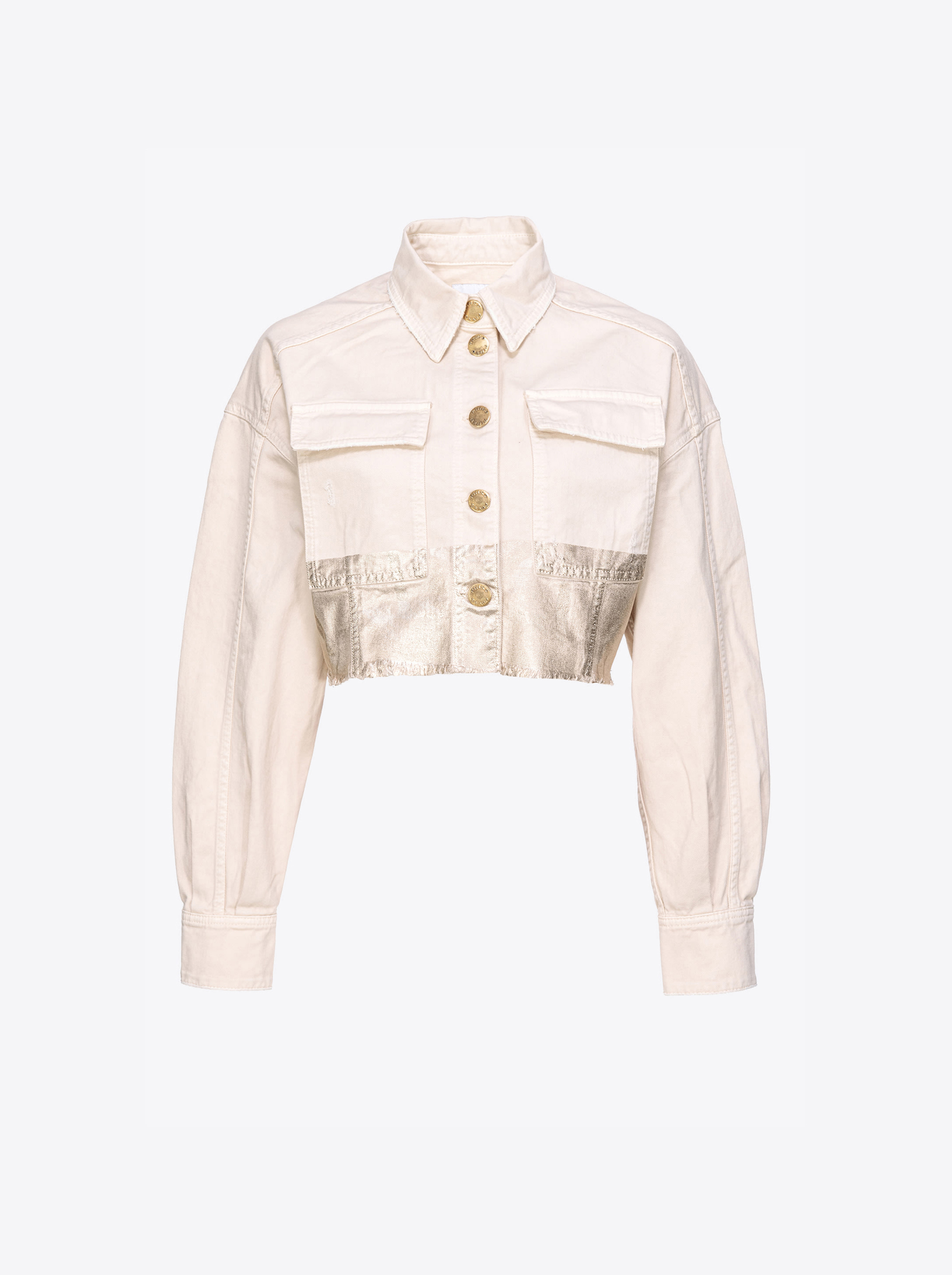 Pinko Short Metallic Jacket In Mastic/or Clair