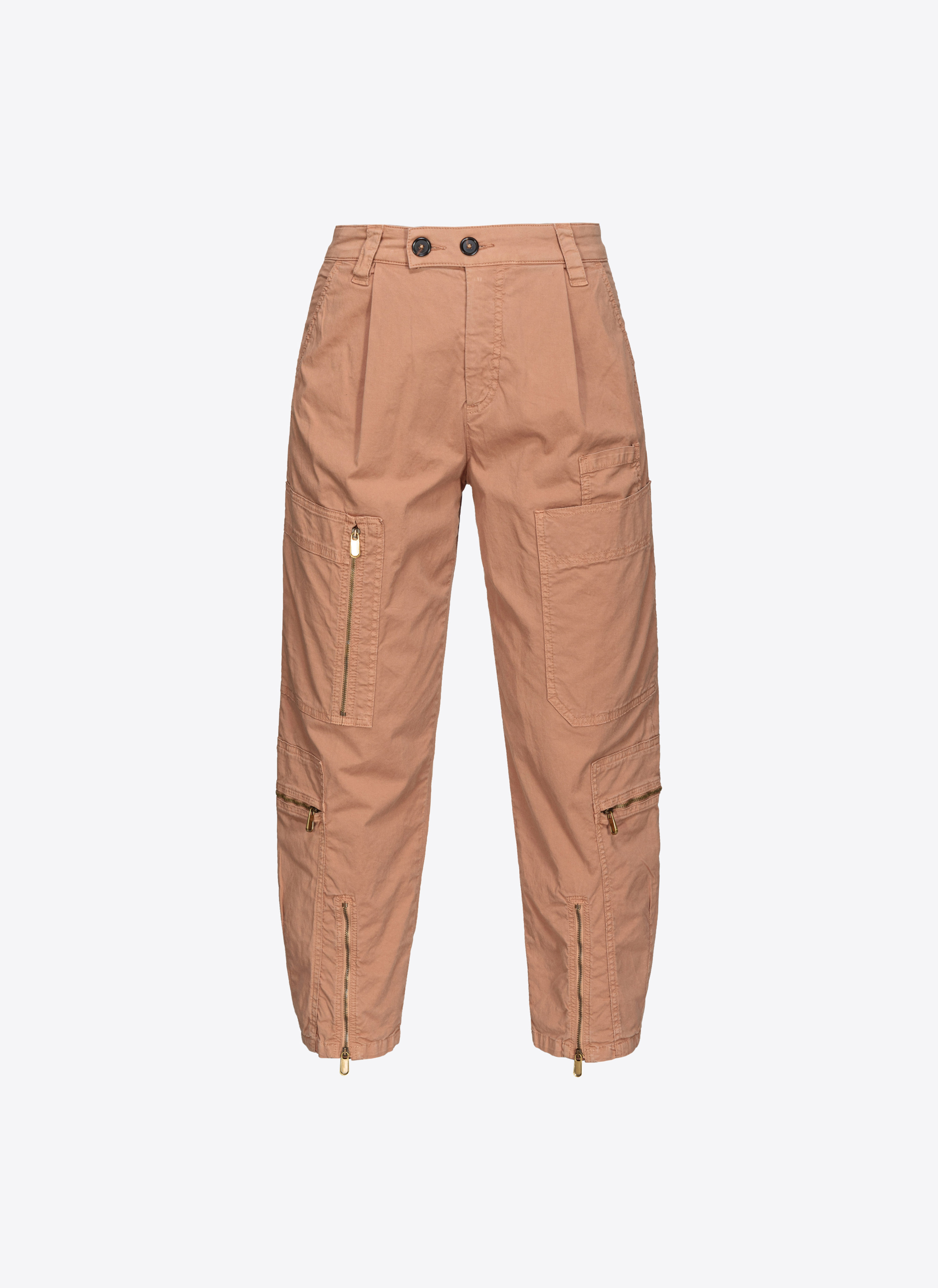 Pinko Pantalon Multipoche En Tricotine Stretch In Tawny-brown Beige