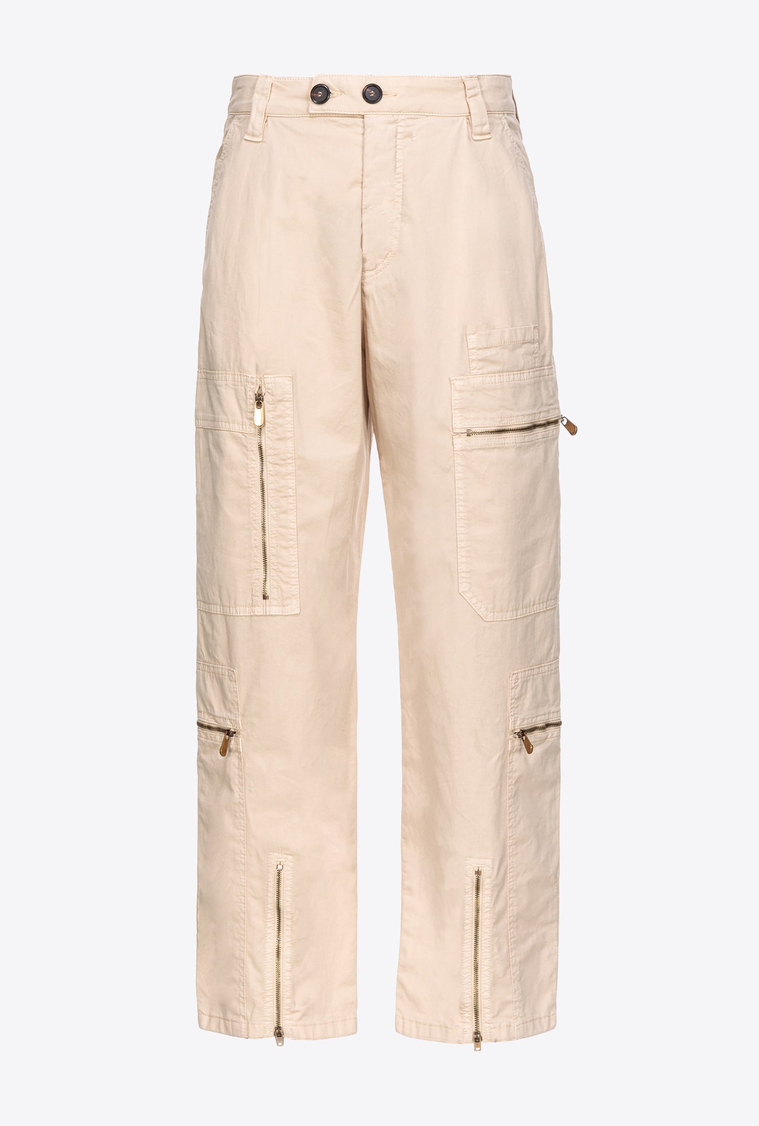 Pinko Multi-pocket Trousers In Stretch Tricotine In Beige-oatmeal