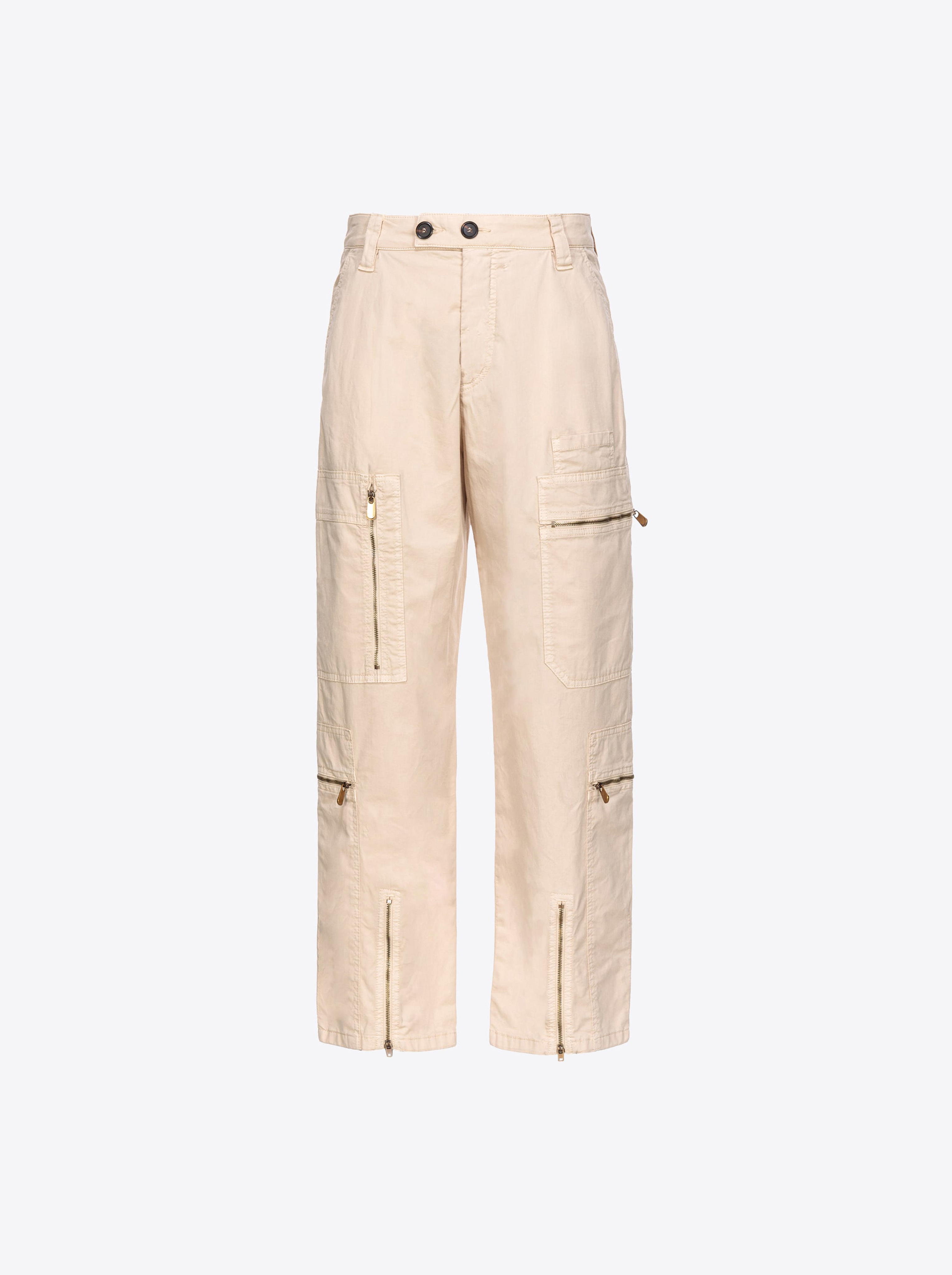 Pinko Multi-pocket Trousers In Stretch Tricotine In Beige-oatmeal