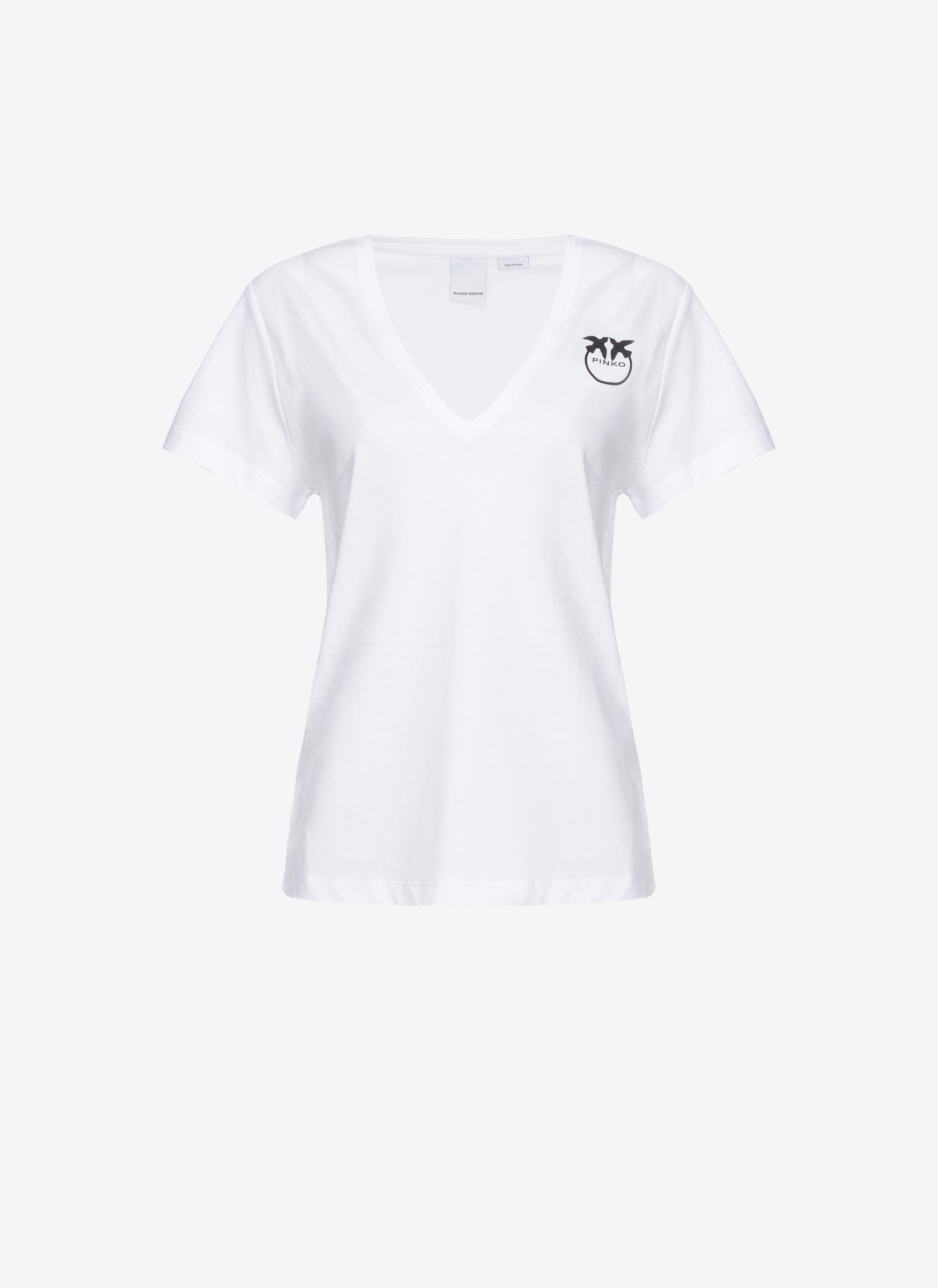 Pinko, Camiseta escote de pico con logotipo, Blanco brill., L