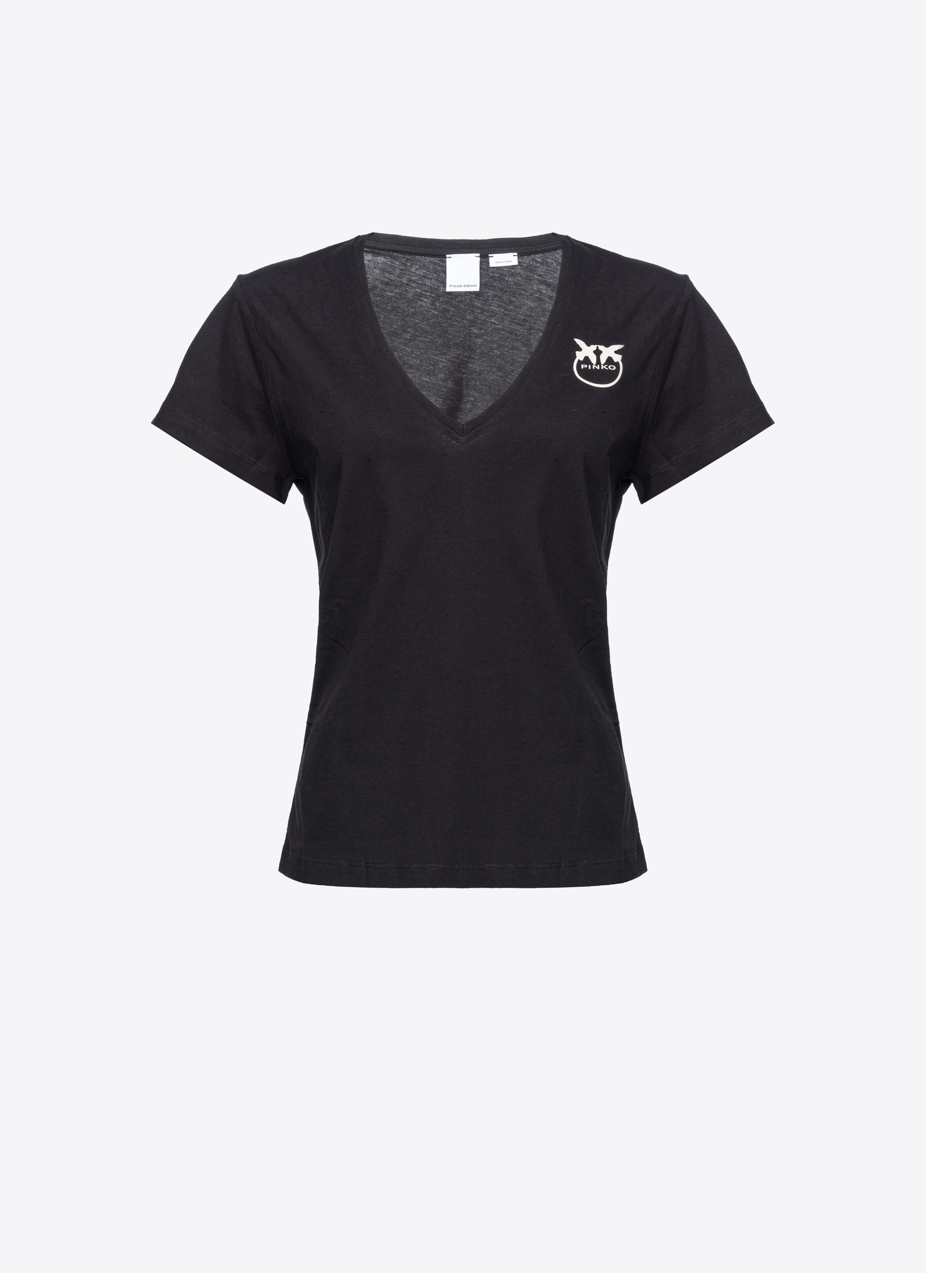 Pinko V-neck T-shirt With Logo In Limo Black