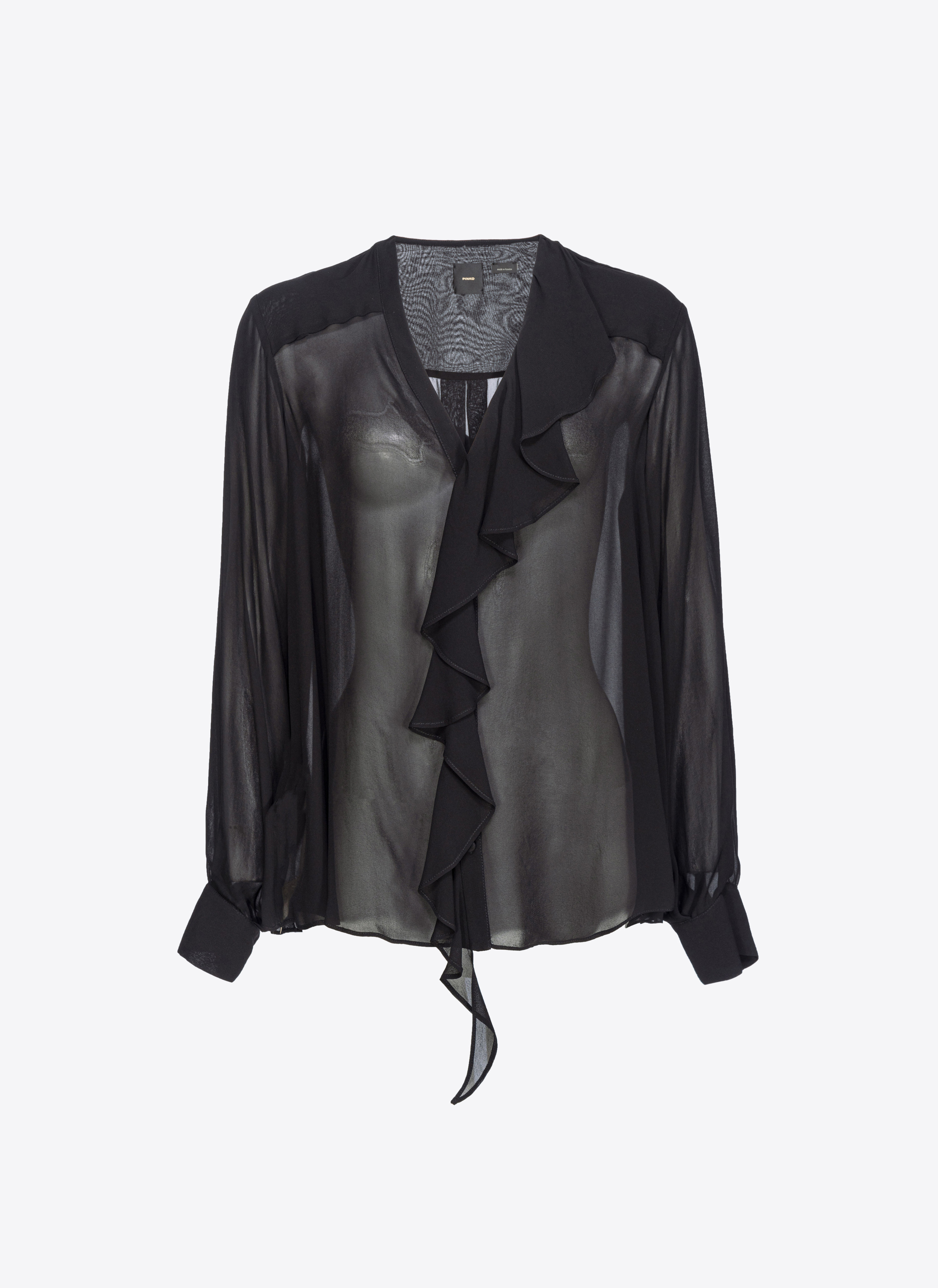 Pinko Blouse With Ruffled Detailing In Noir Limousine