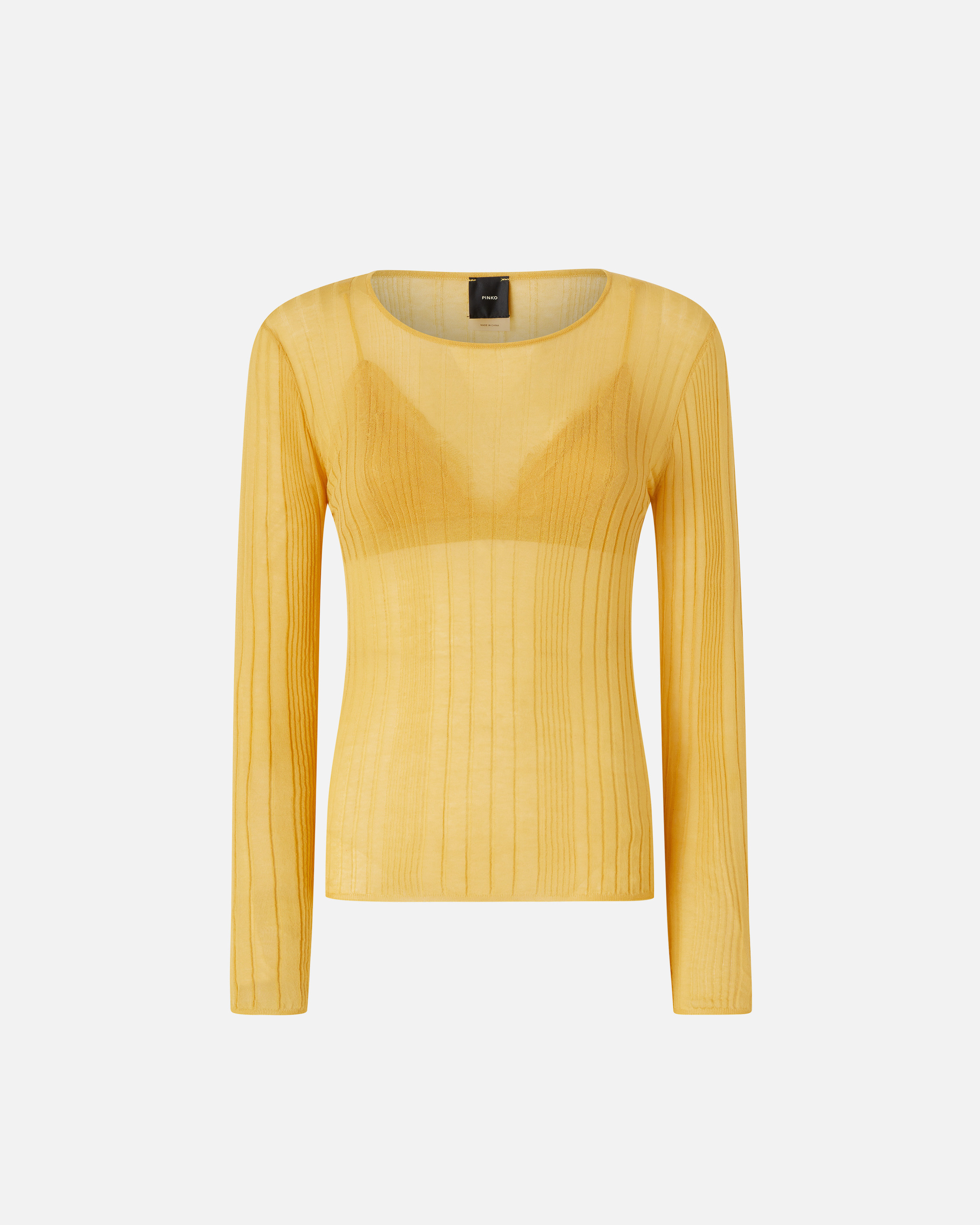 Pinko Semi-transparent Ribbed Sweater In Rattan Yellow