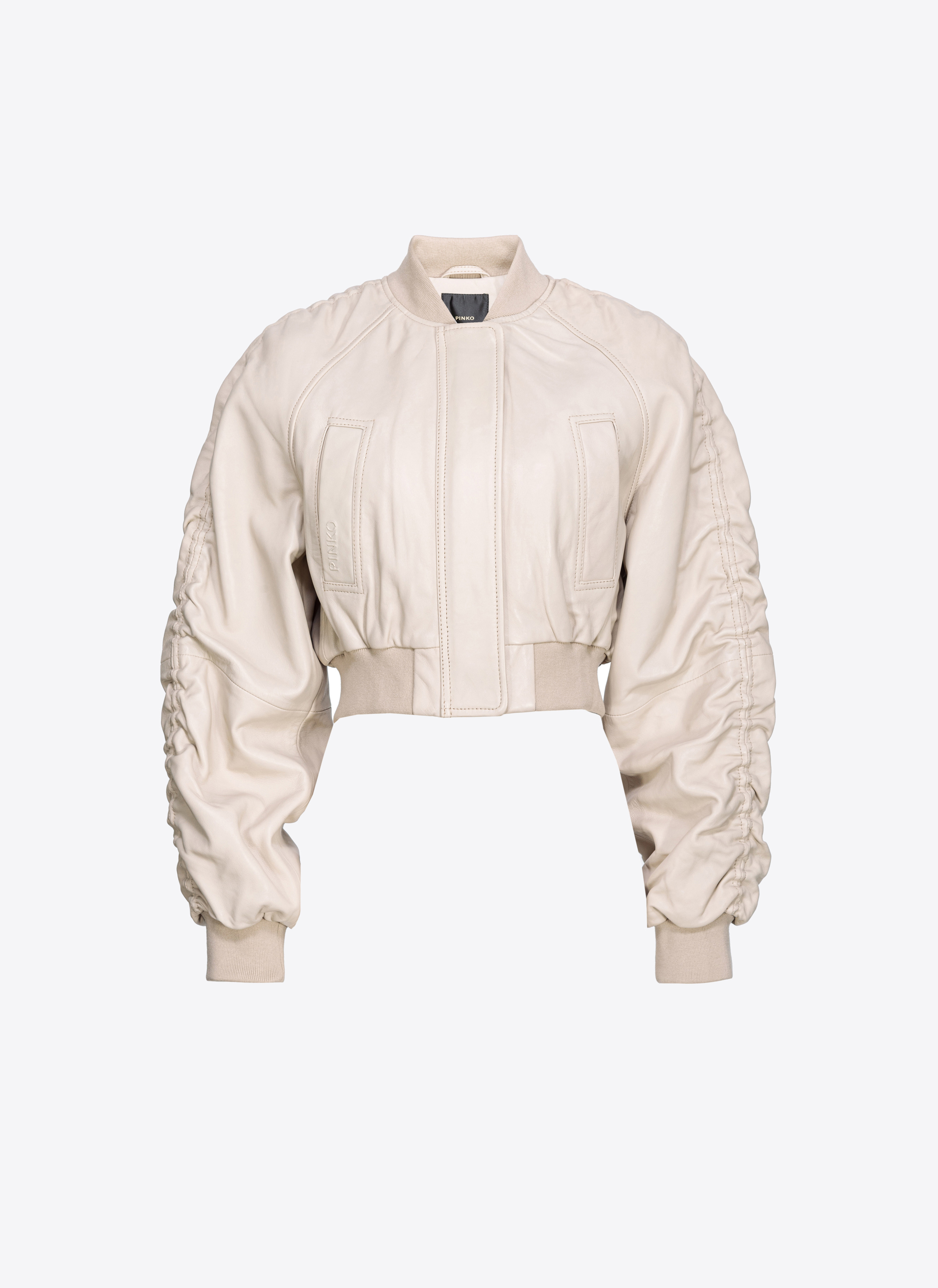 Shop Pinko Bomber Corto In Nappa In Beige-farina Avena