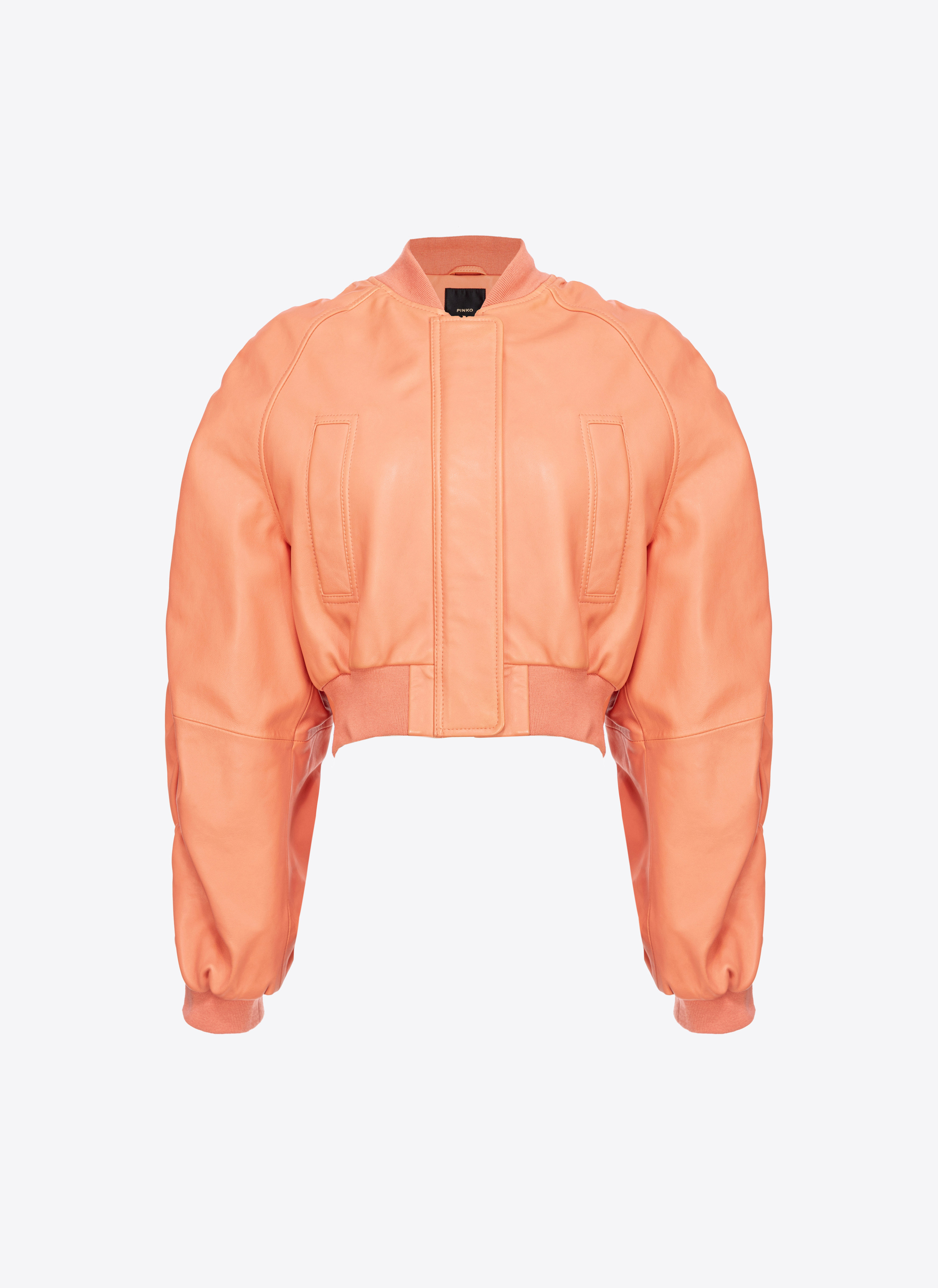 Shop Pinko Short Nappa Leather Bomber Jacket In Saumon Frais