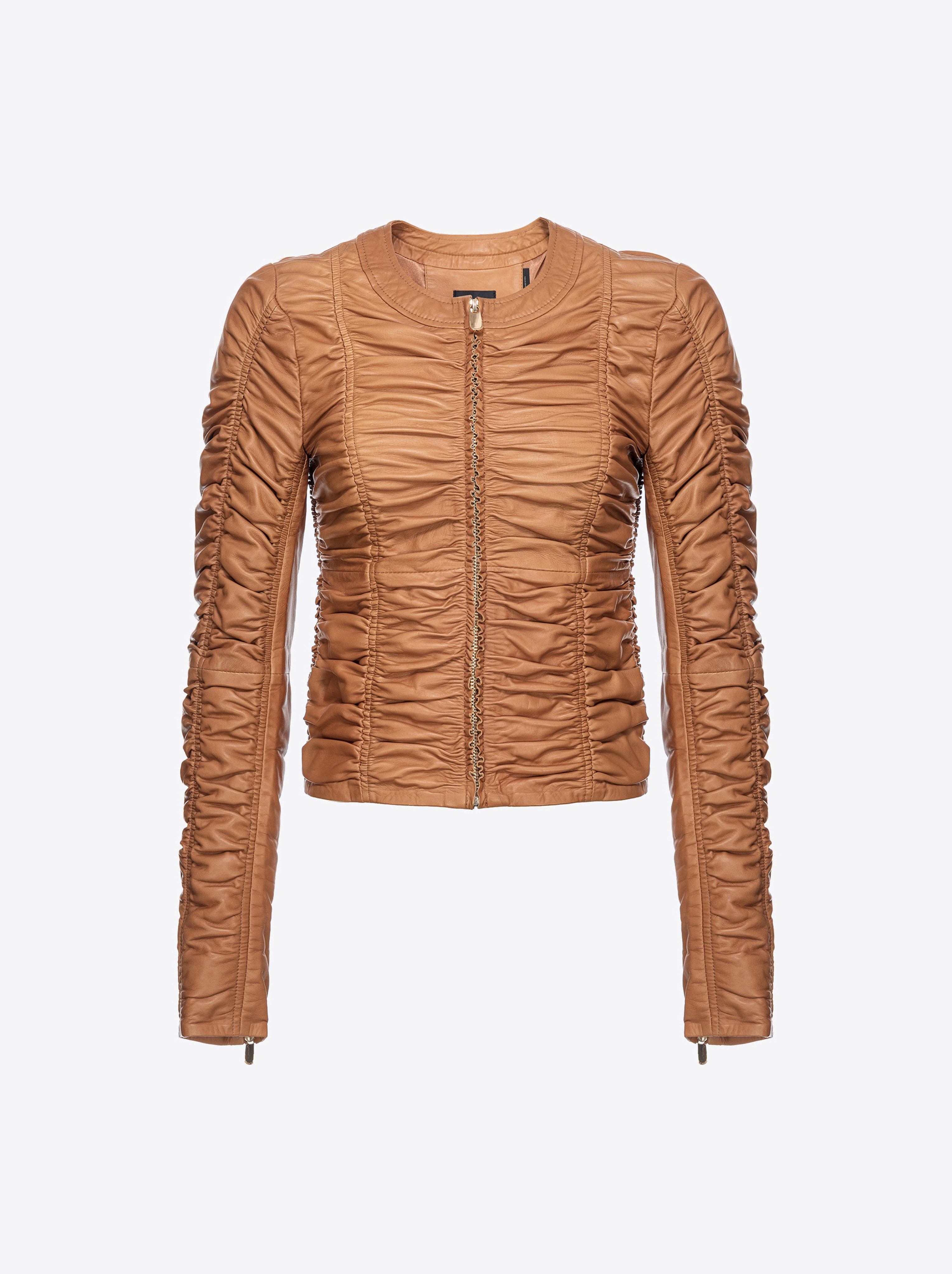 Shop Pinko Gathered Nappa Leather Jacket In Cm3