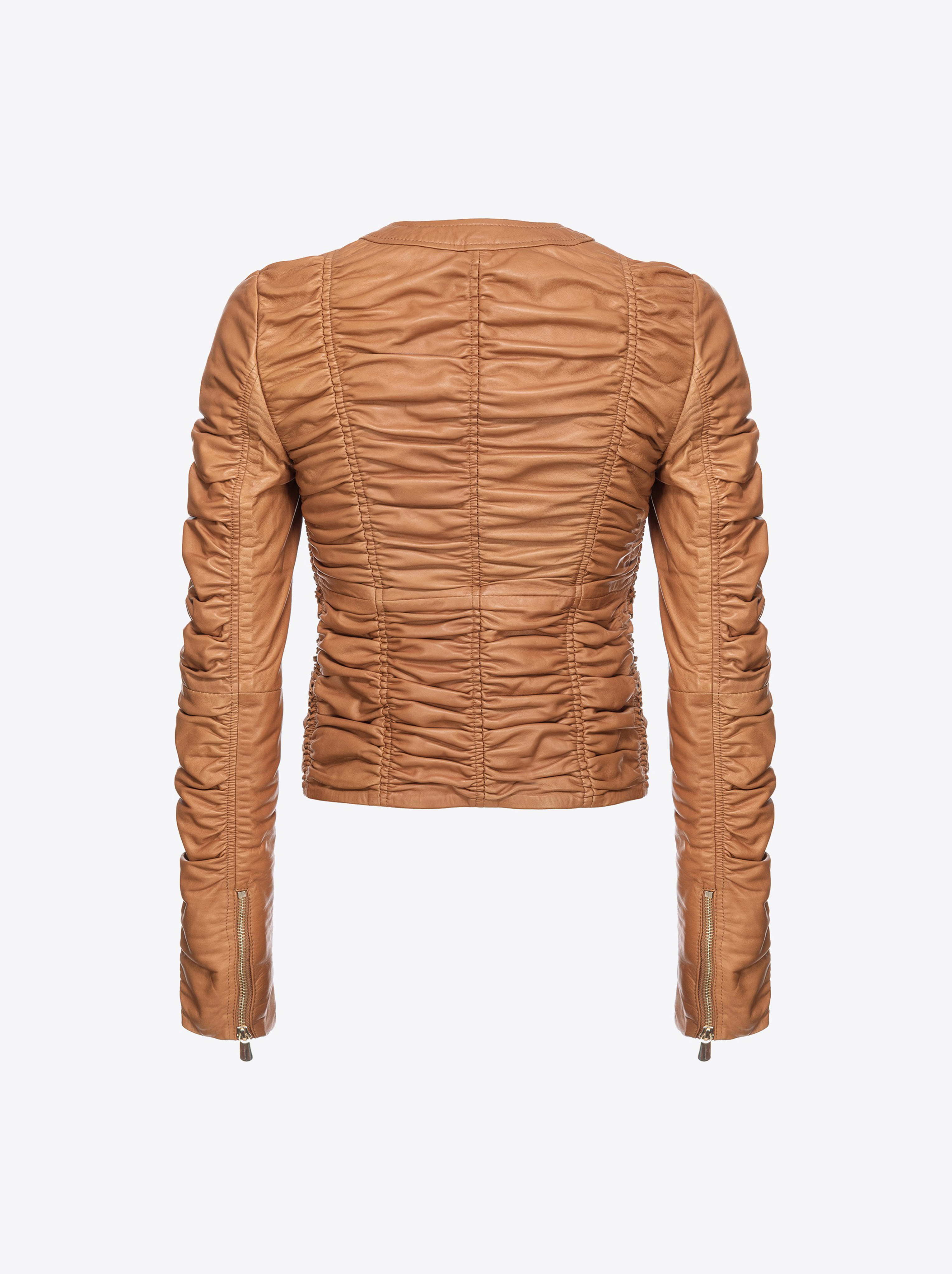 Shop Pinko Gathered Nappa Leather Jacket In Cm3