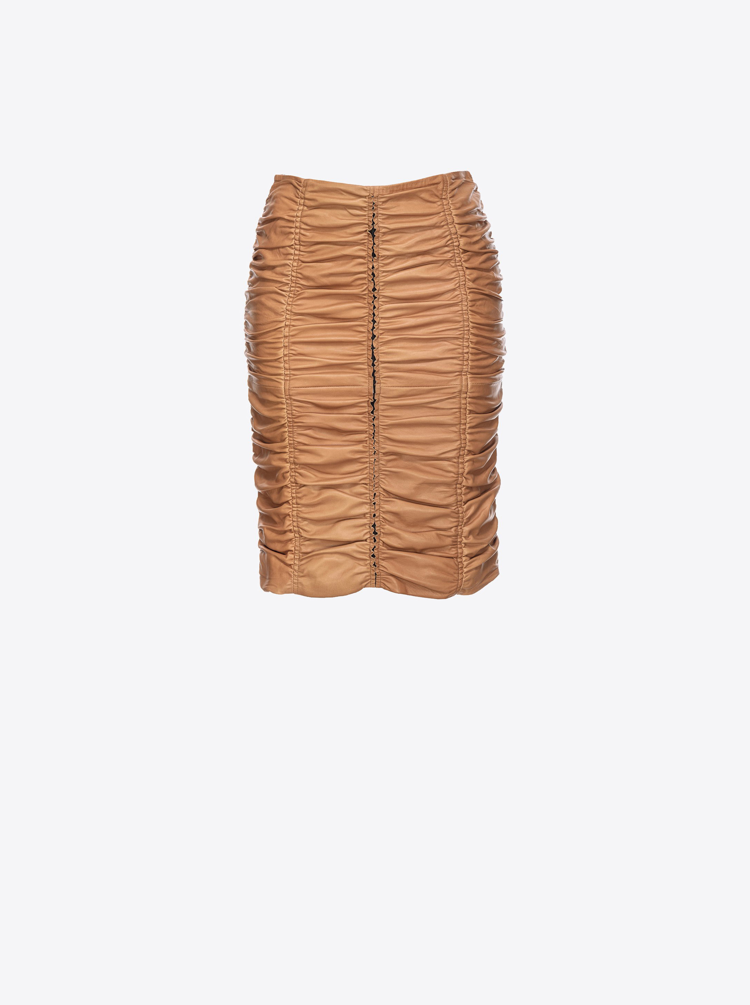 Pinko Gathered Nappa Leather Calf-length Skirt In Brazil Nut