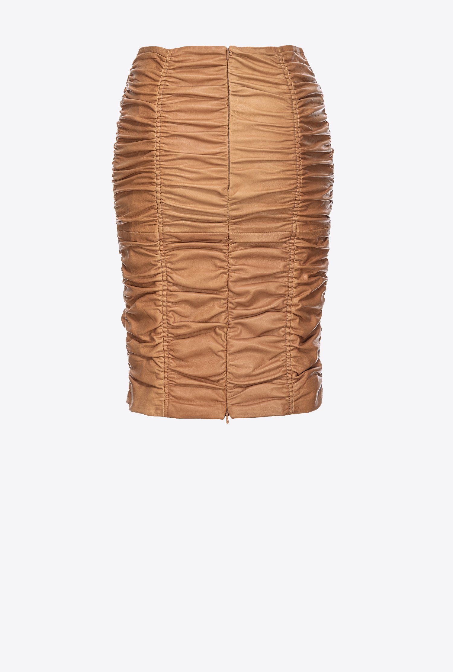 Shop Pinko Gathered Nappa Leather Calf-length Skirt In Brazil Nut
