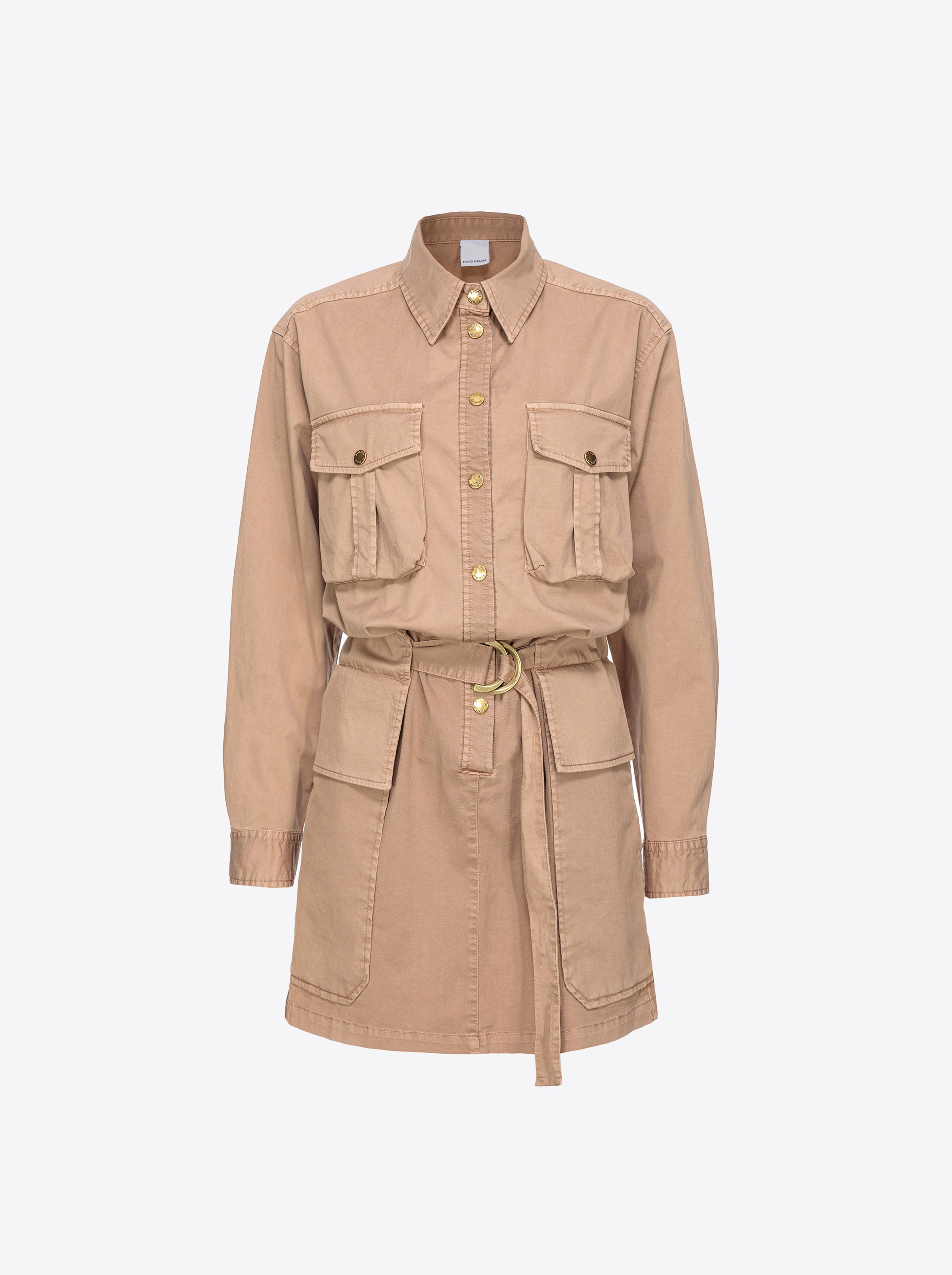 Shop Pinko Robe Utilitaire Old Wash In Sun Stone Beige