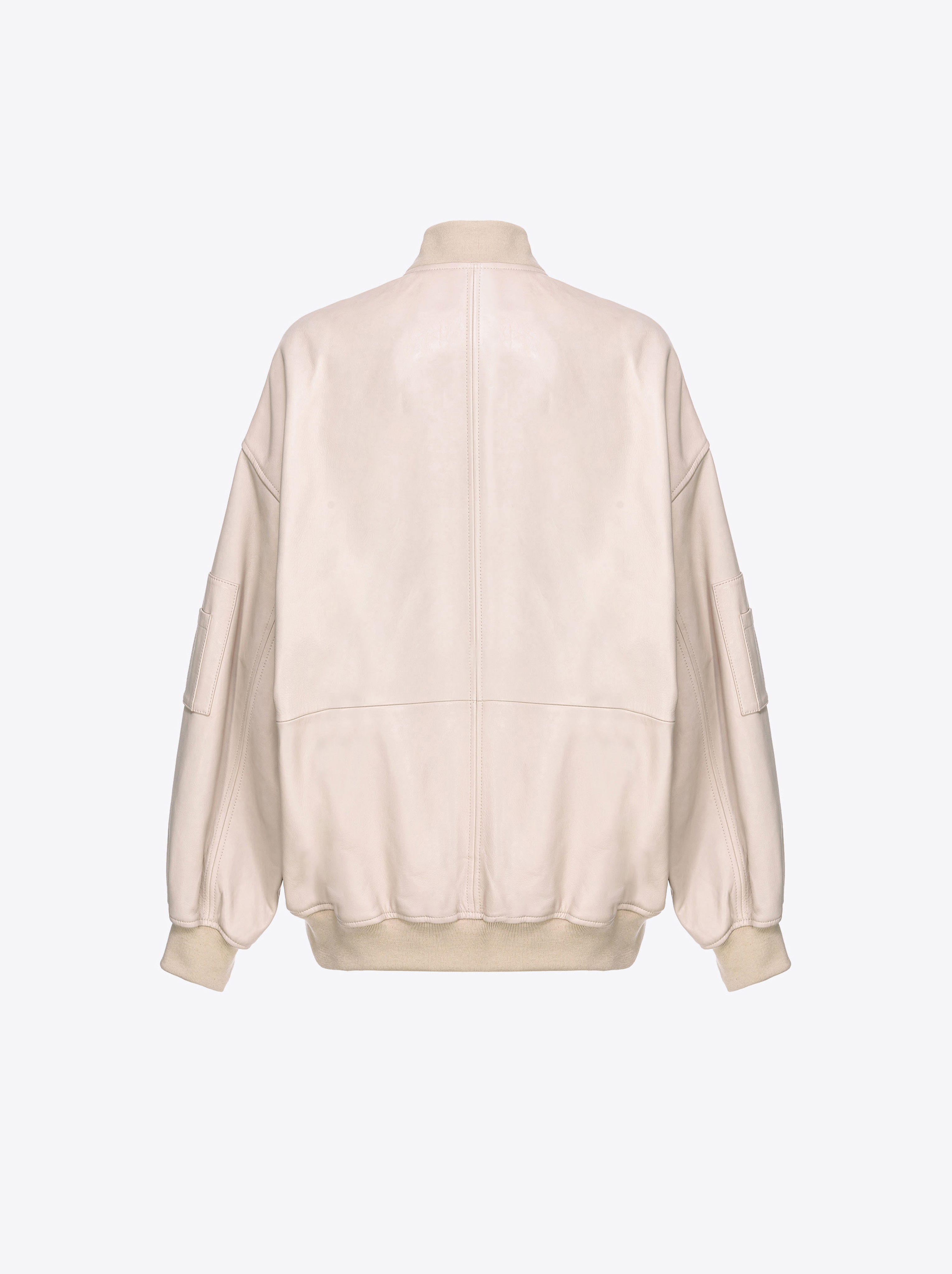 Shop Pinko Nappa Leather Bomber Jacket In Beige-oatmeal