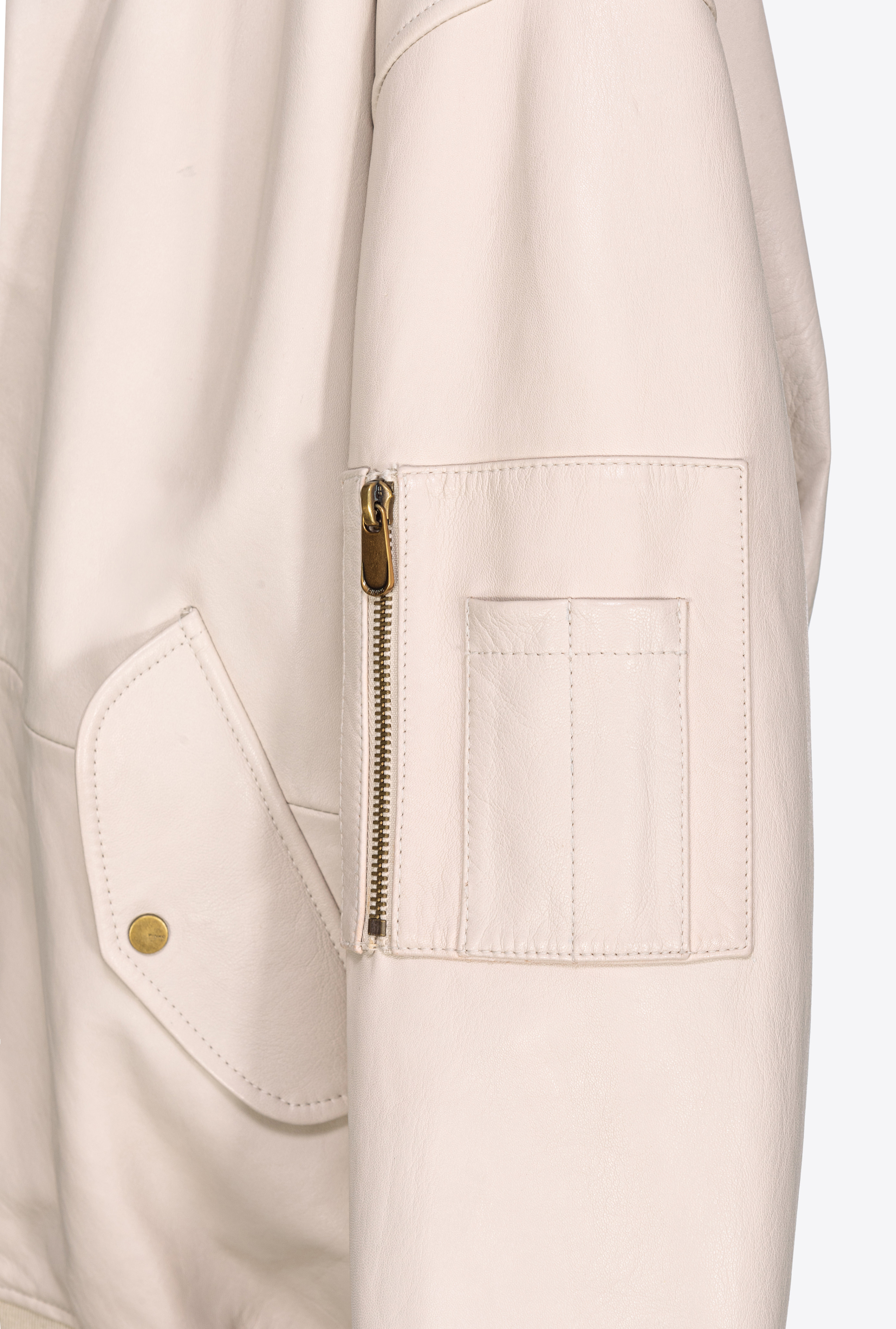 Shop Pinko Nappa Leather Bomber Jacket In Beige-oatmeal