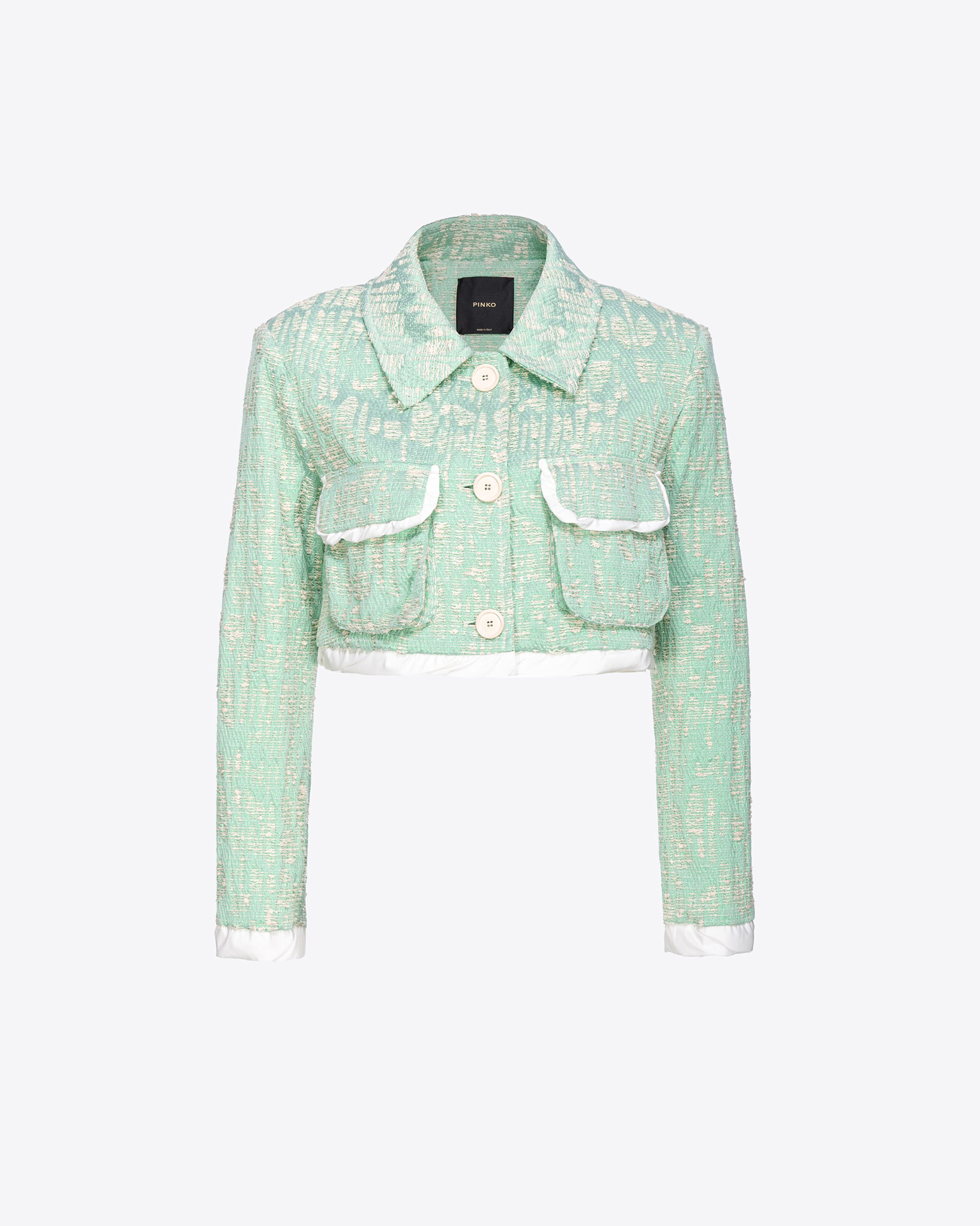 Pinko Short Basketweave Lurex Jacket In Green/white