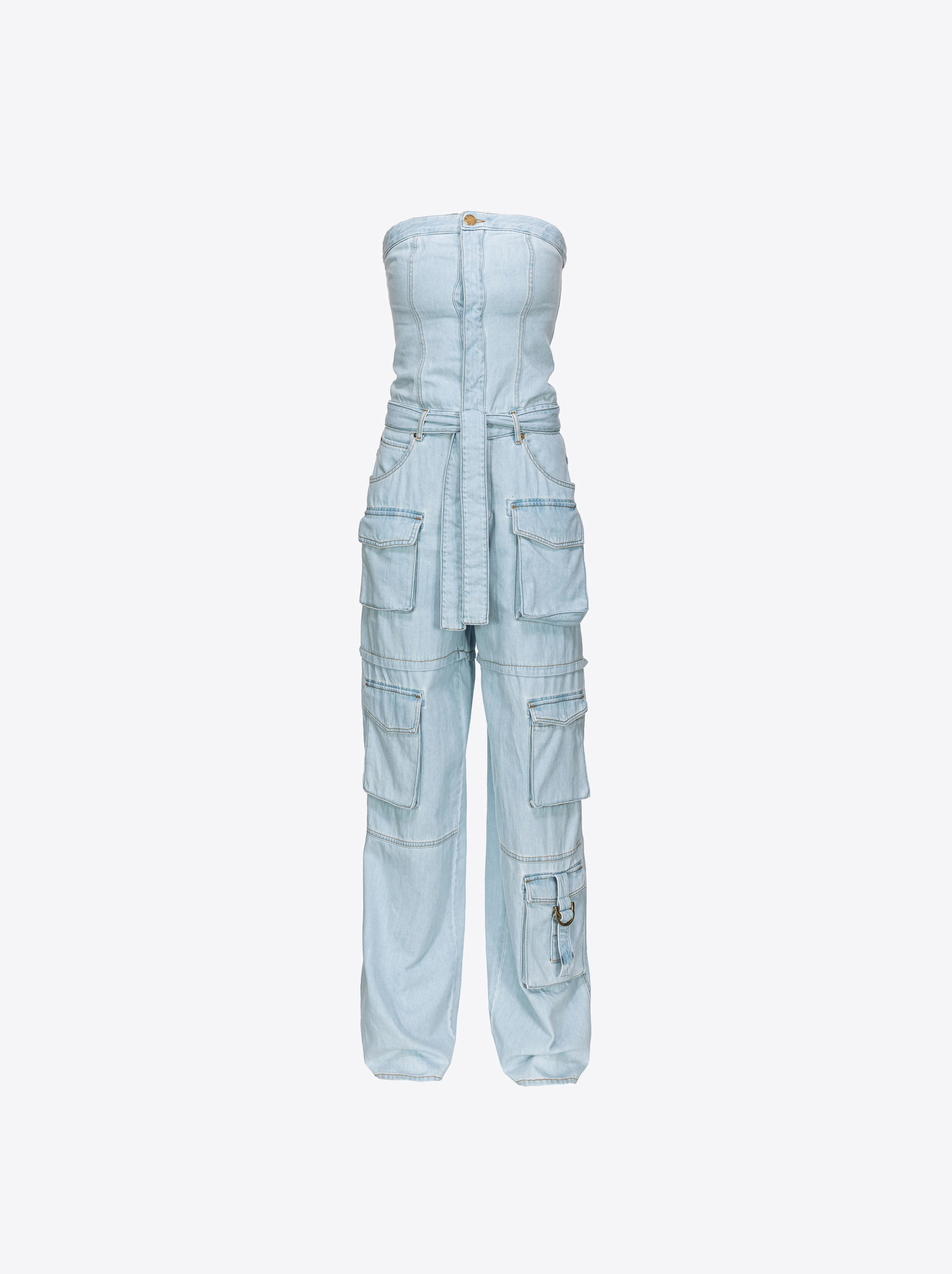 Shop Pinko Combinaison Bustier En Denim Baby Blue In Light Bleach Wash