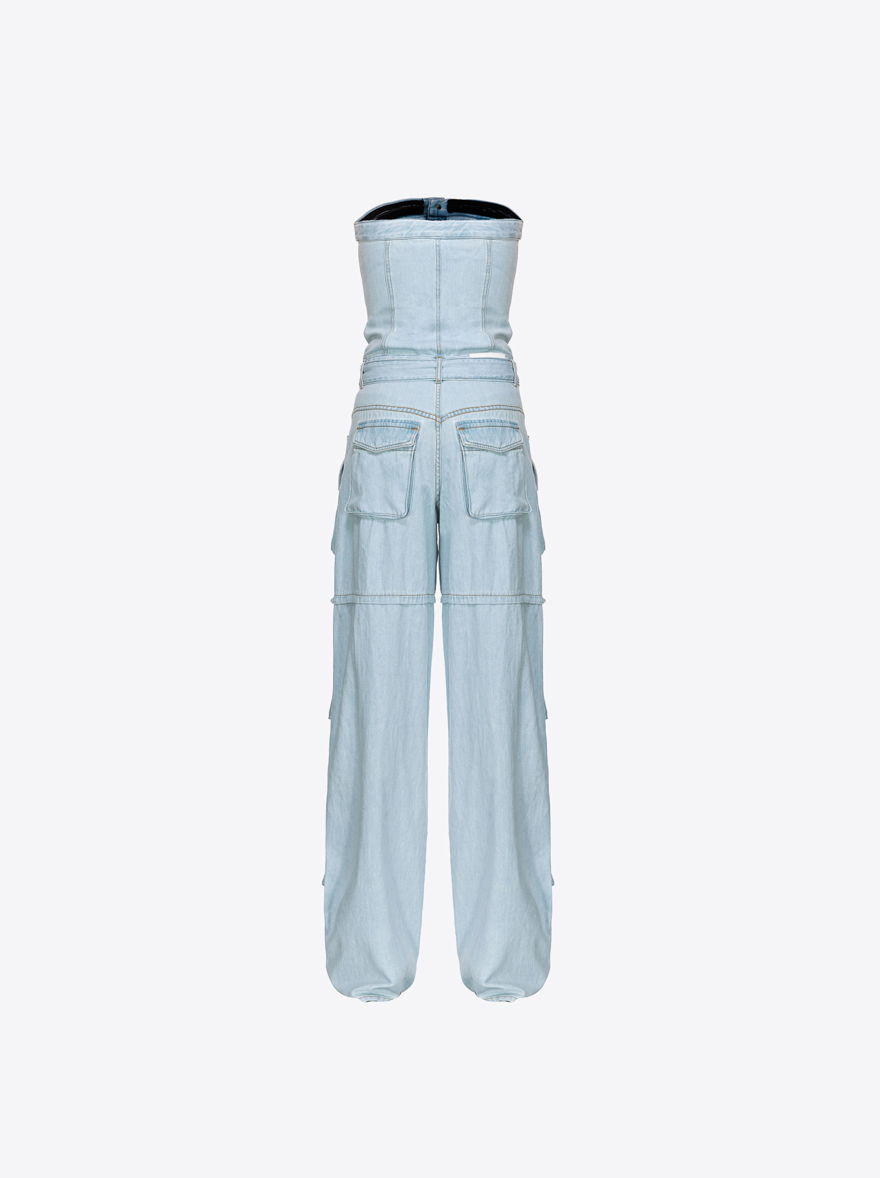 Shop Pinko Combinaison Bustier En Denim Baby Blue In Light Bleach Wash