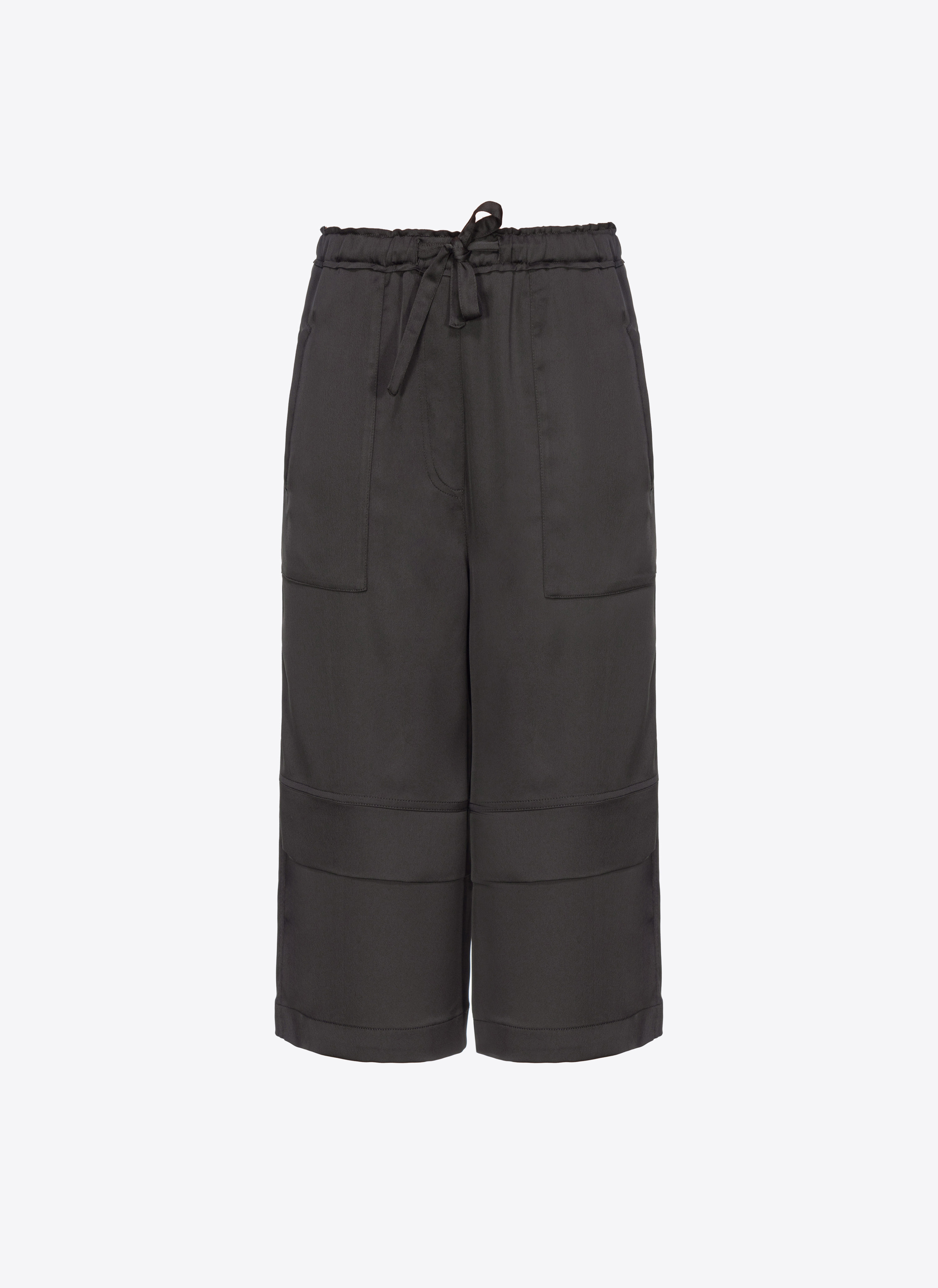 Pinko Matte Satin Bermuda Shorts And Georgette In Limo Black