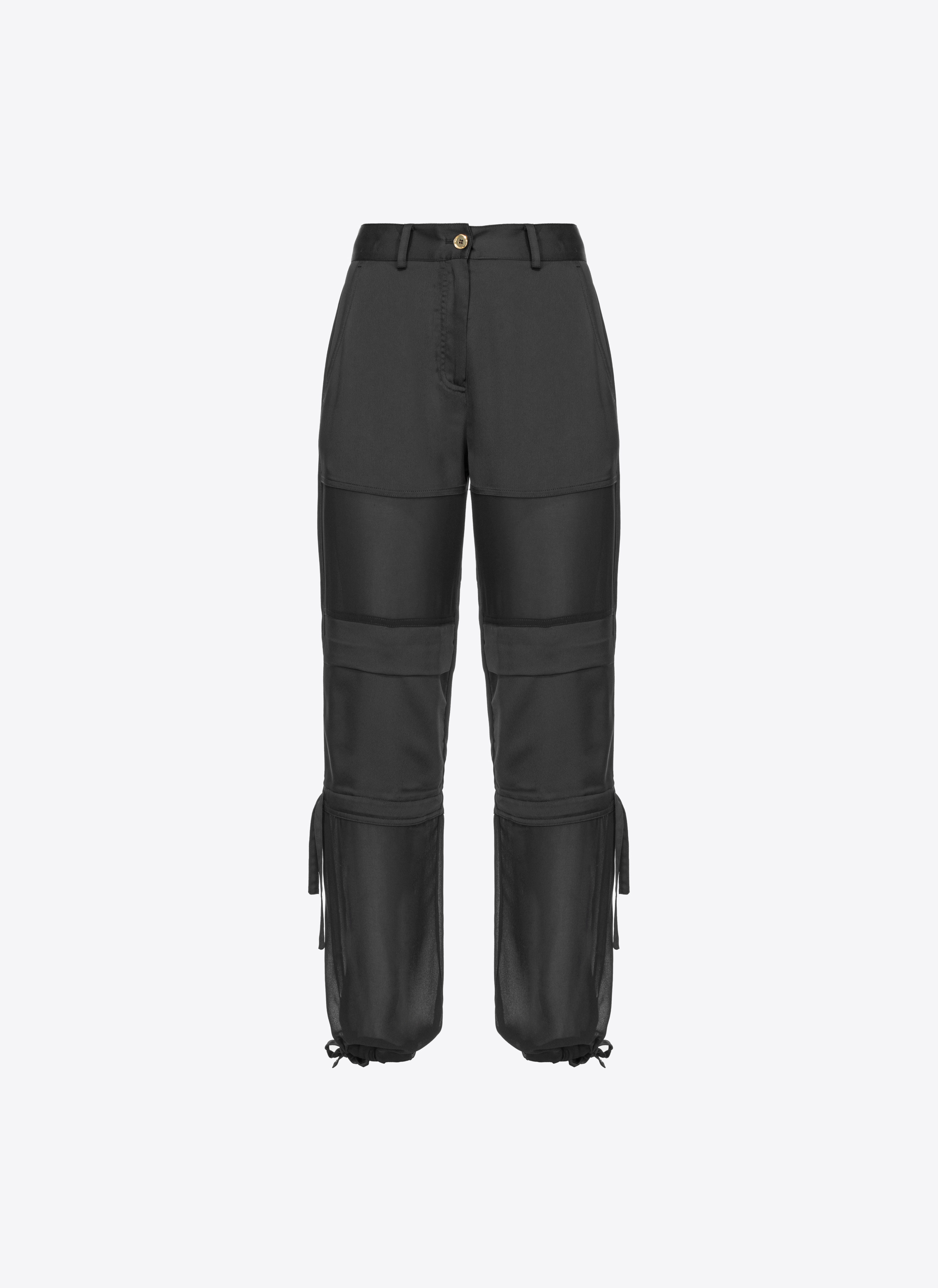 Pinko Satin And Georgette Cargo Trousers In Limo Black