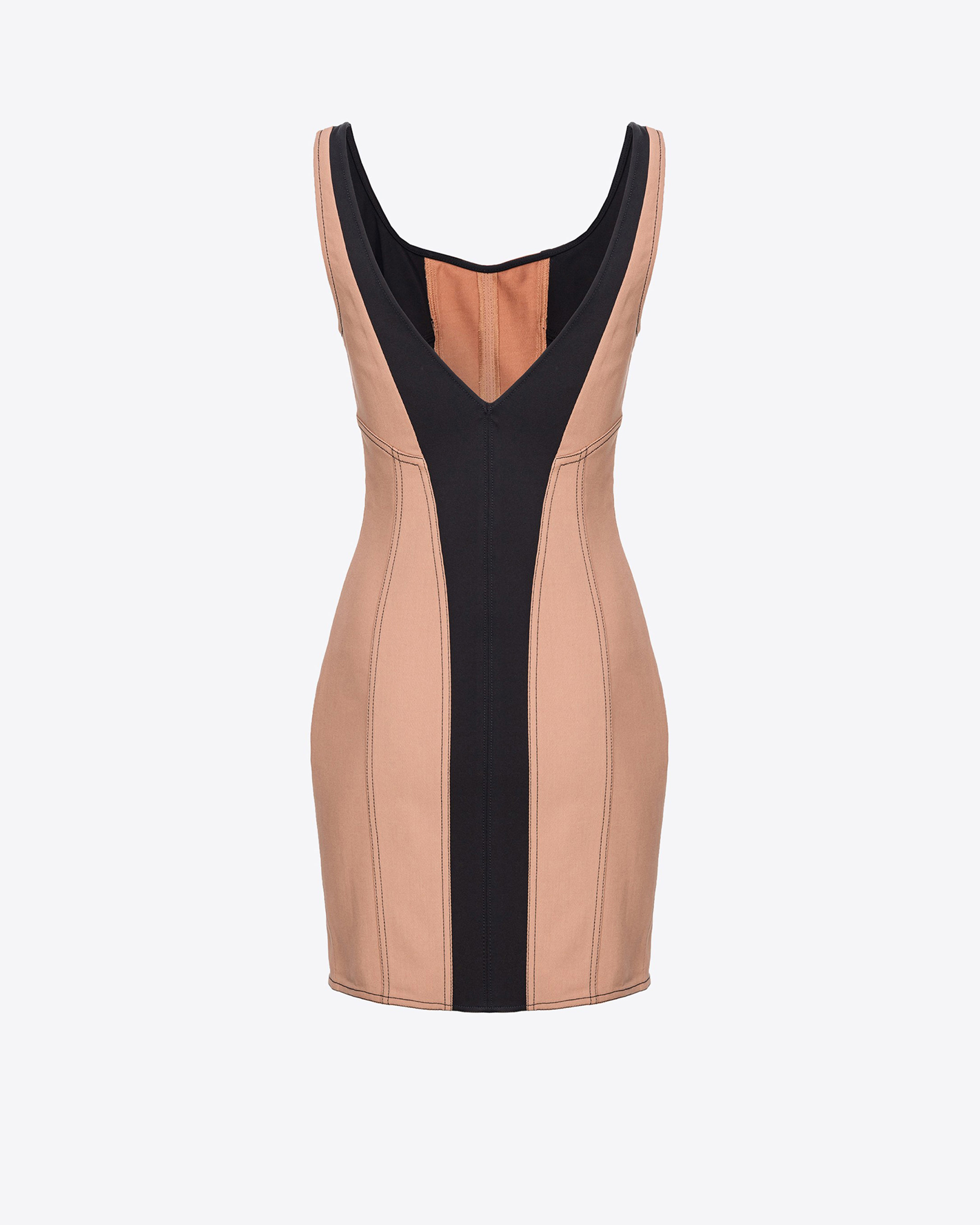 Shop Pinko Slim-fit Dual-material Mini Dress In Hazelnut/black